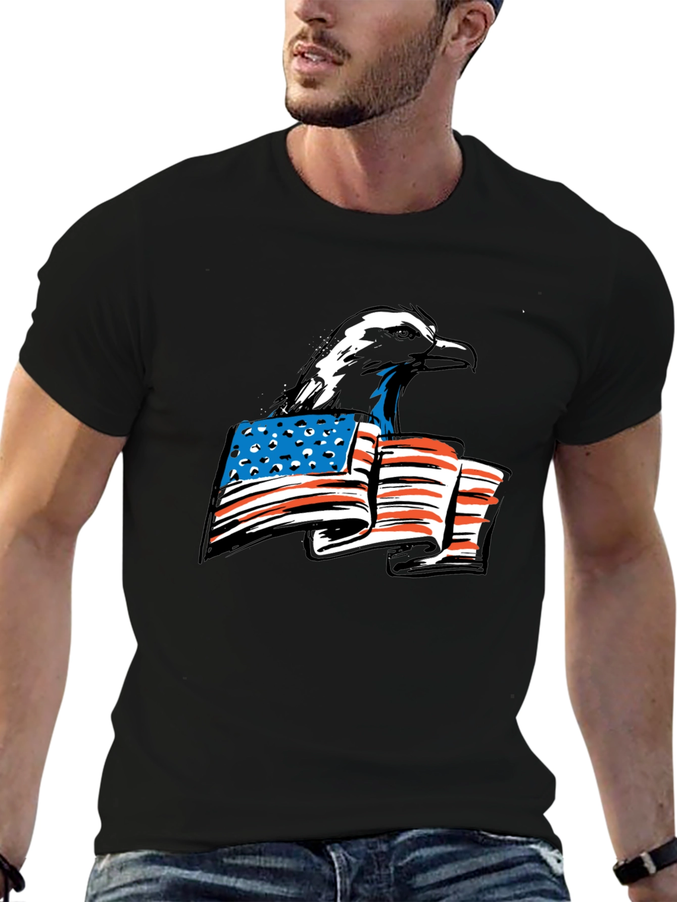 Black Bald Eagle American Flag Graphic Tee view 6