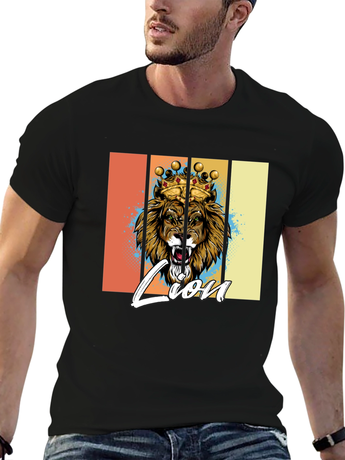 Black Lion King Graphic Print T-Shirt view 6