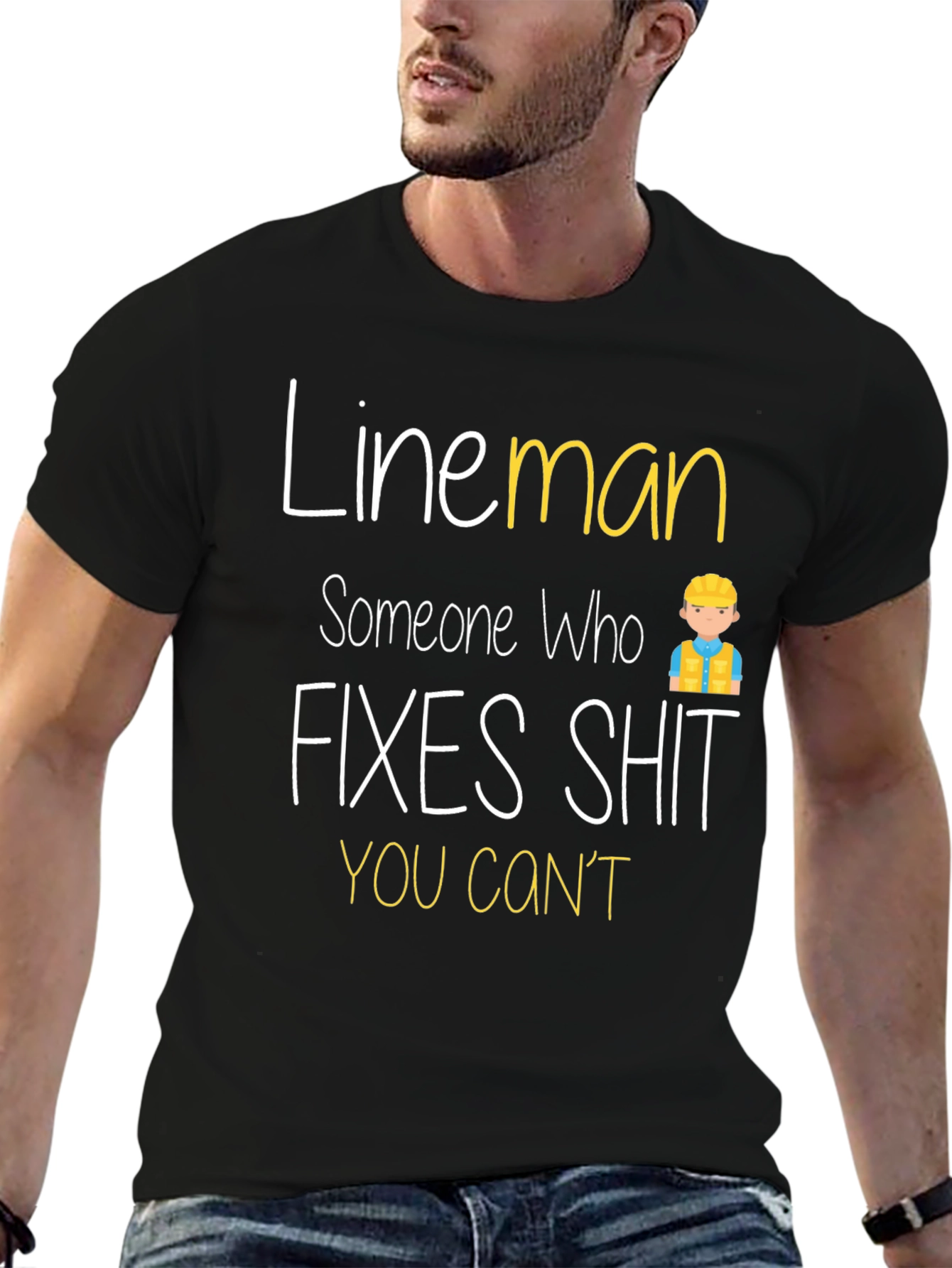 Black Lineman Fixes Shit You Can't T-Shirt view 6