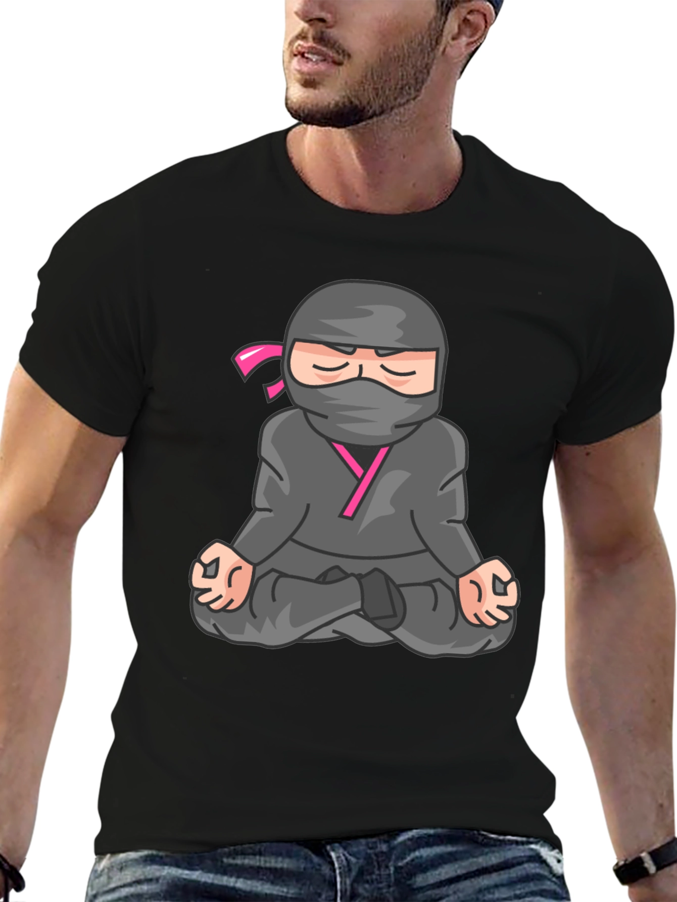 Black Meditating Ninja Graphic Tee - Black T-Shirt view 6