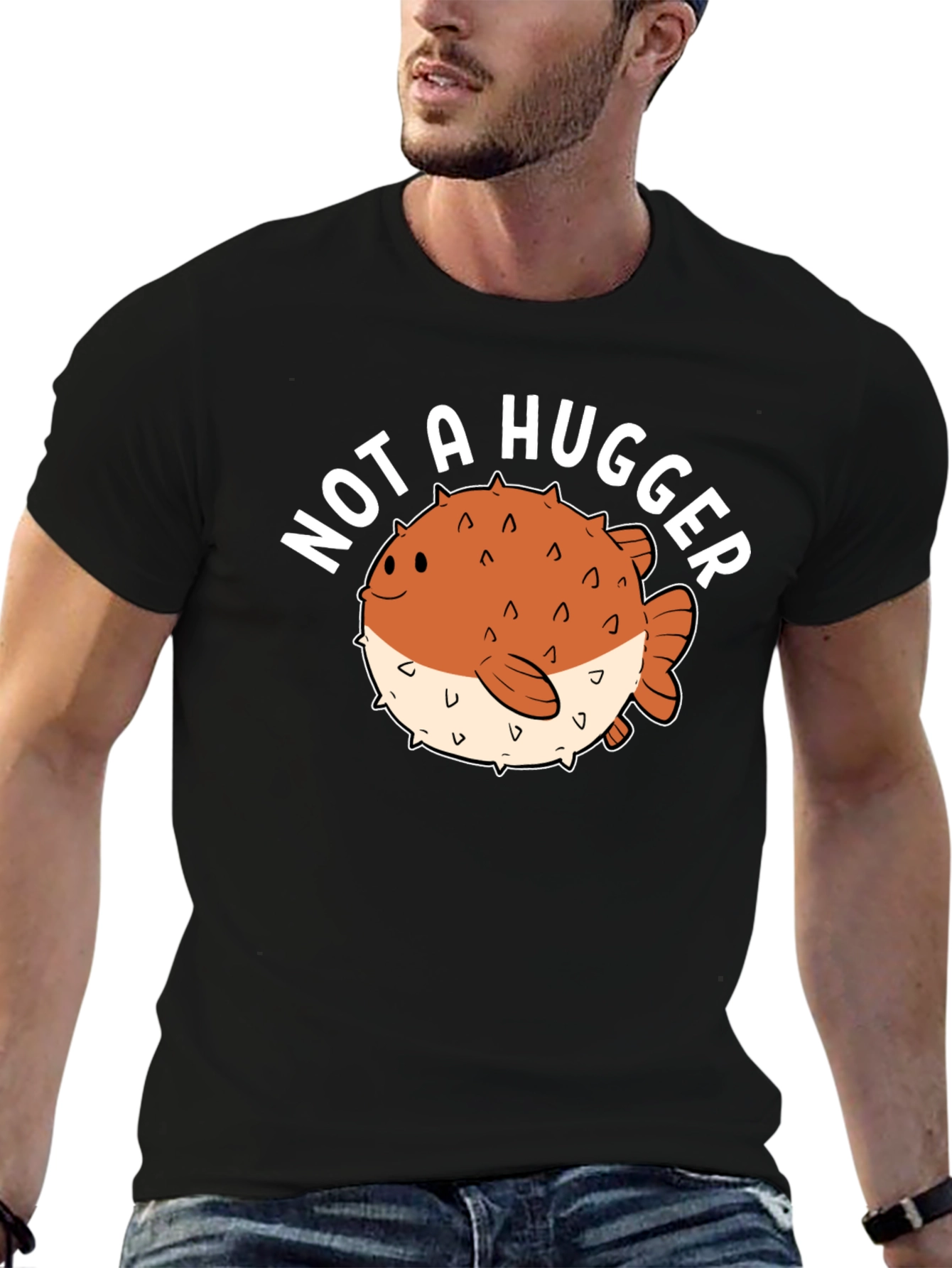 Black Not a Hugger Pufferfish Graphic Tee - Black view 6