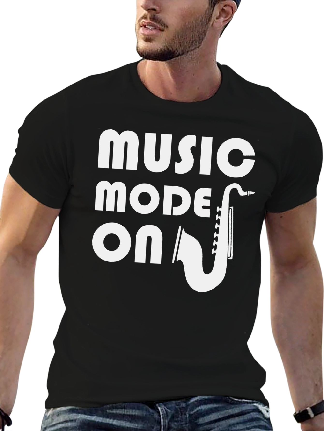 Black Music Mode On Black T-Shirt view 6