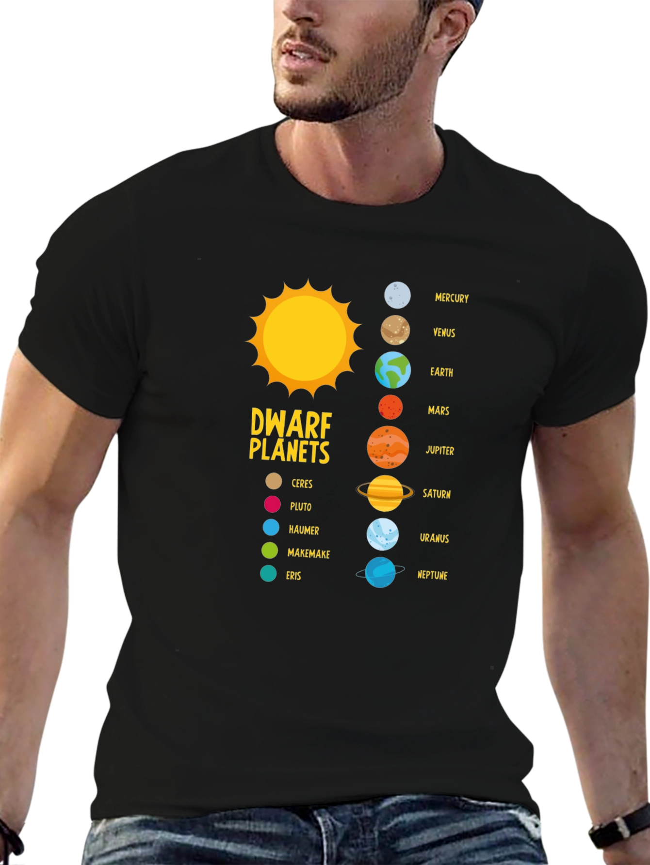 Black Solar System Planets Graphic T-Shirt view 6