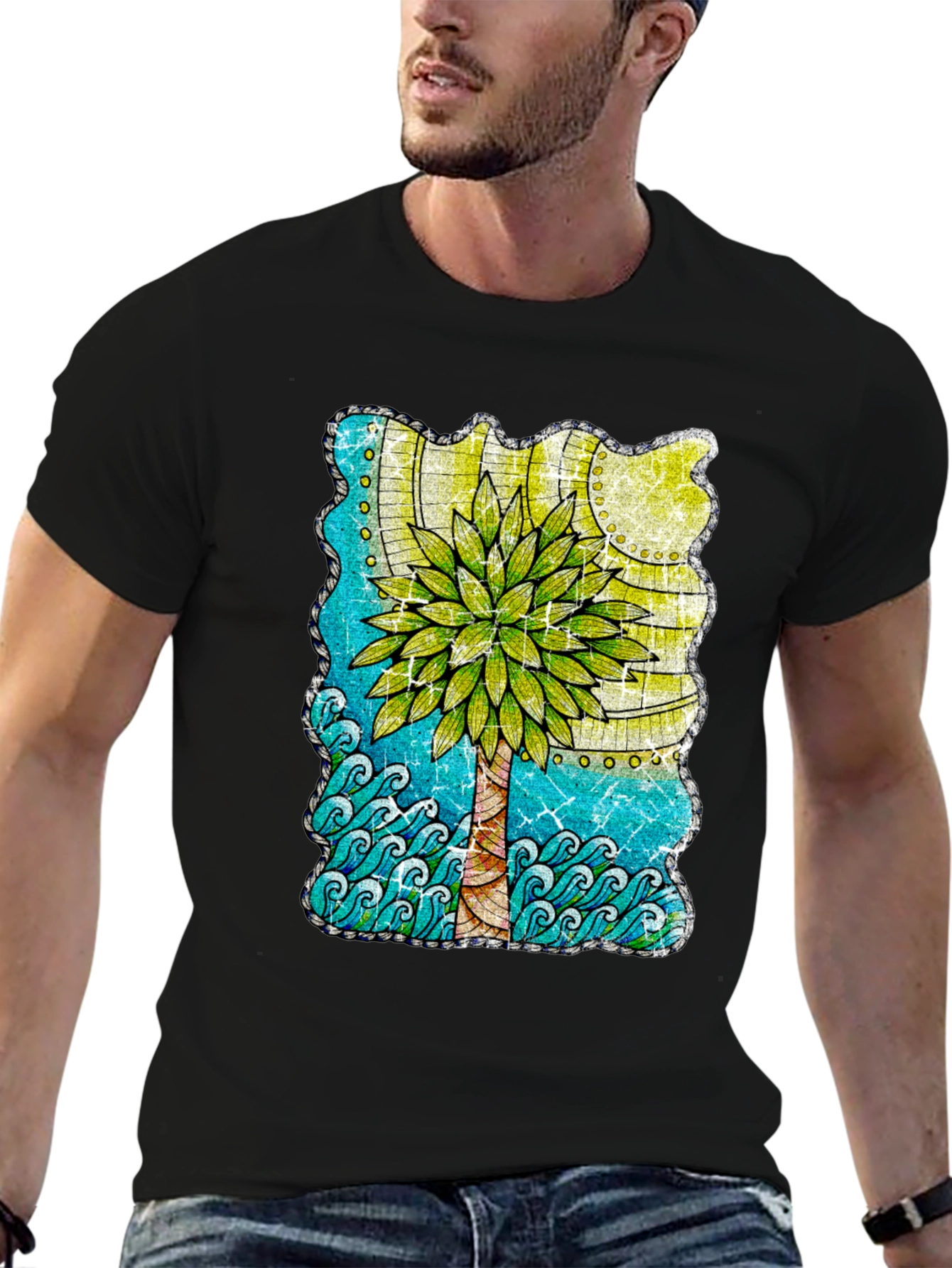 Black Palm Tree Graphic T-Shirt - Tropical Beach Vibes view 6