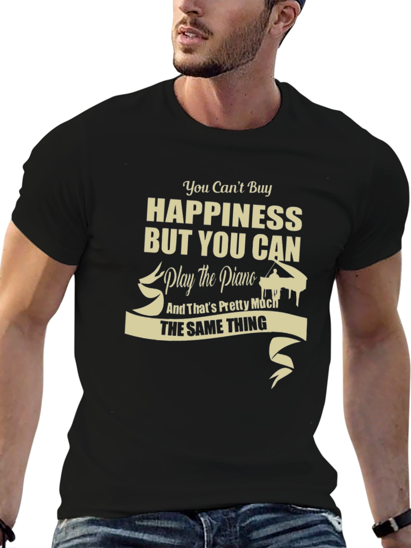 Black Happiness Piano T-Shirt - Musical Gift view 6