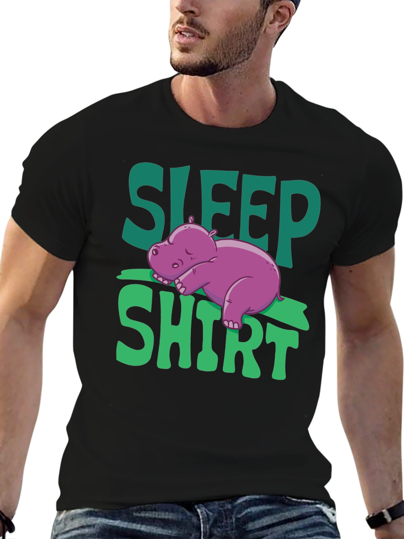 Black Sleep Shirt Hippo Graphic Tee view 6