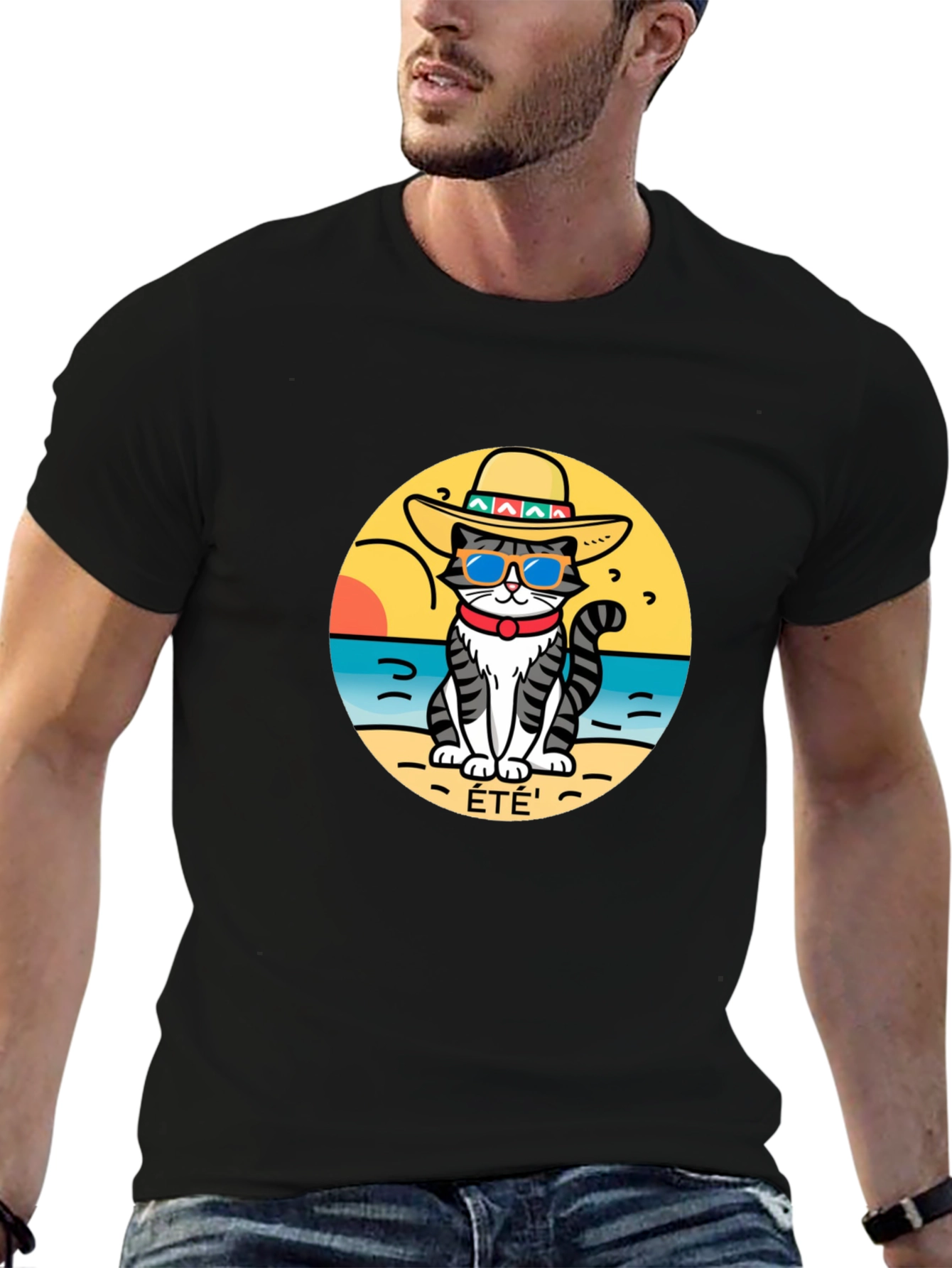 Black Summer Cat T-Shirt - Beach Vibes view 6