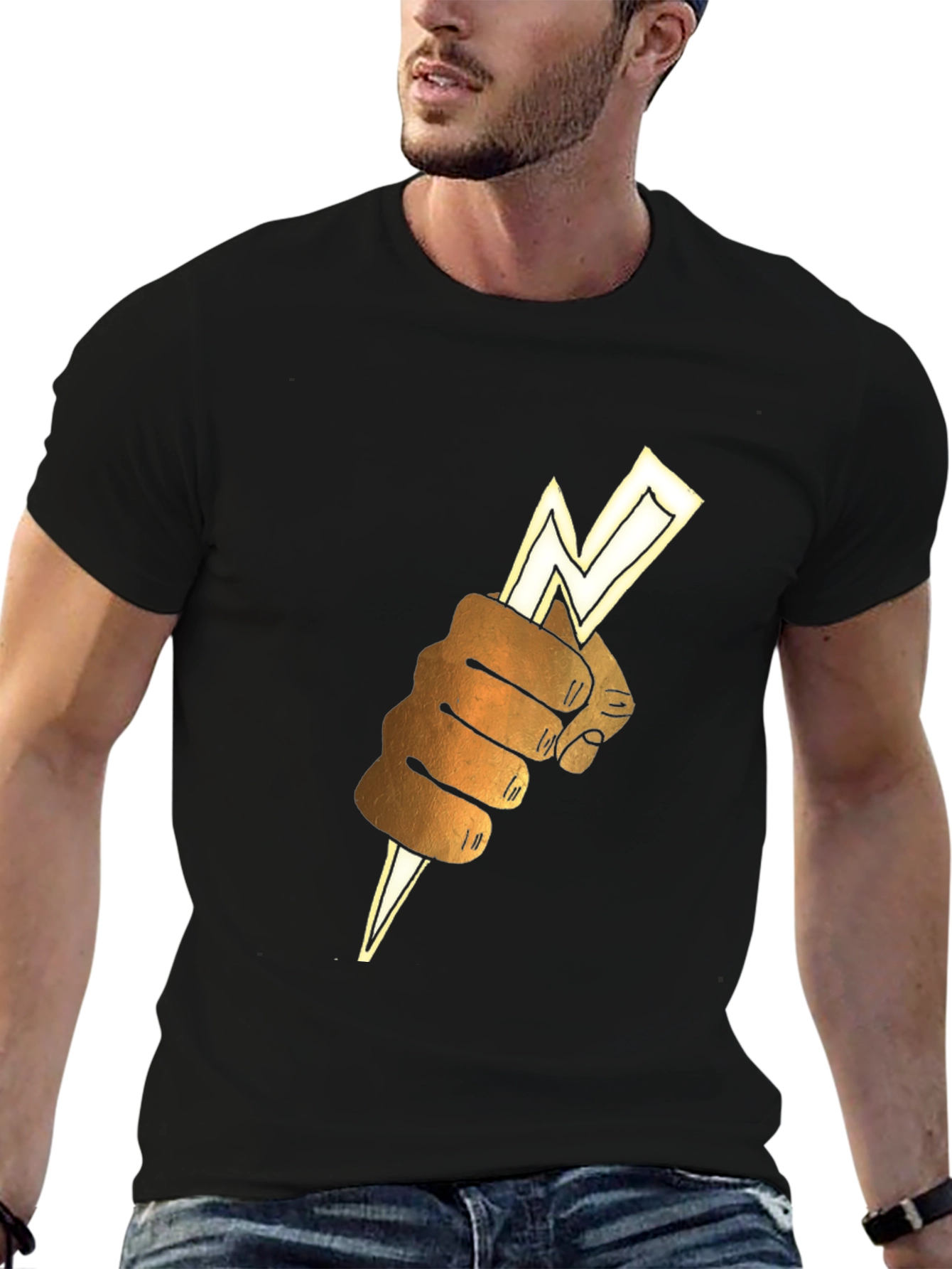 Black Lightning Bolt Fist Graphic Tee - Black view 6