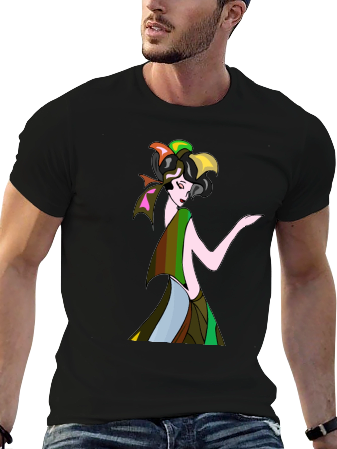 Black Art Deco Woman Black T-Shirt view 6
