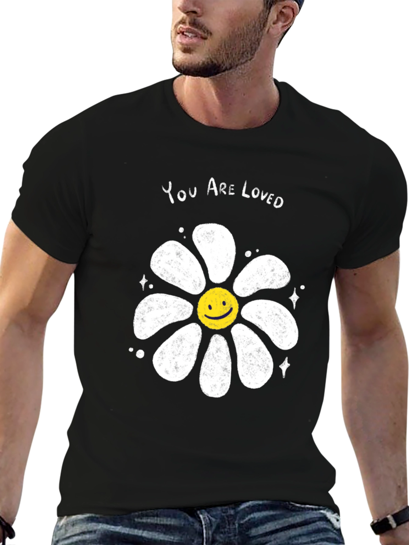 Black You Are Loved Graphic Tee - Smiley Flower view 6