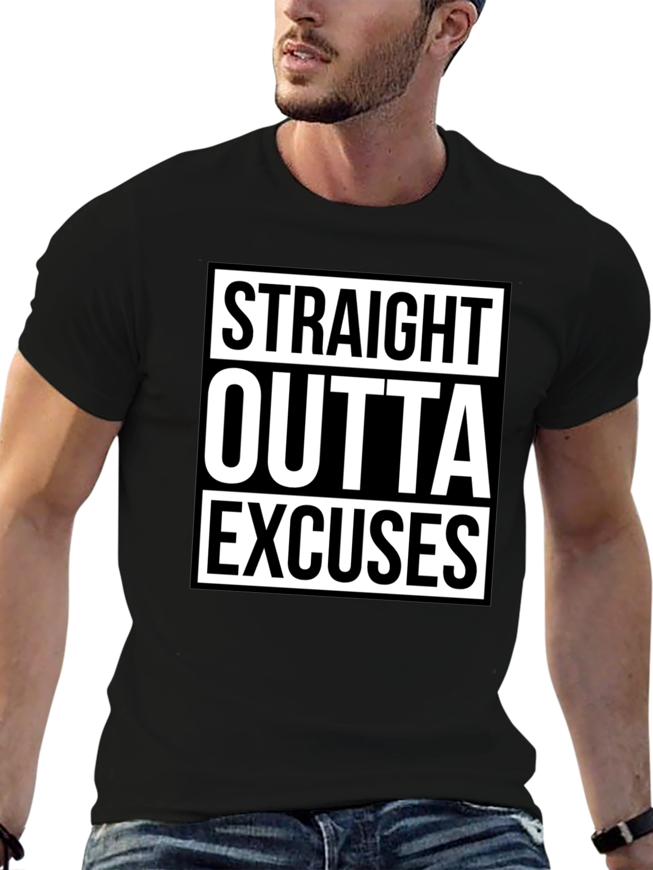 Black Straight Outta Excuses Black Graphic Tee view 6