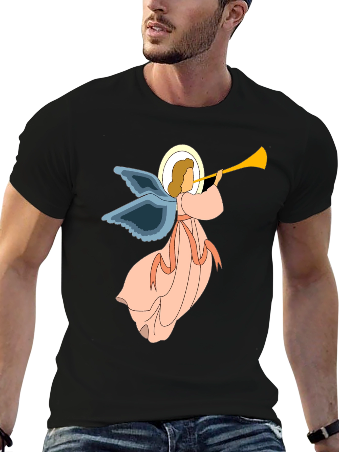 Black Angel Trumpet Graphic Tee - Unisex Black T-Shirt view 6