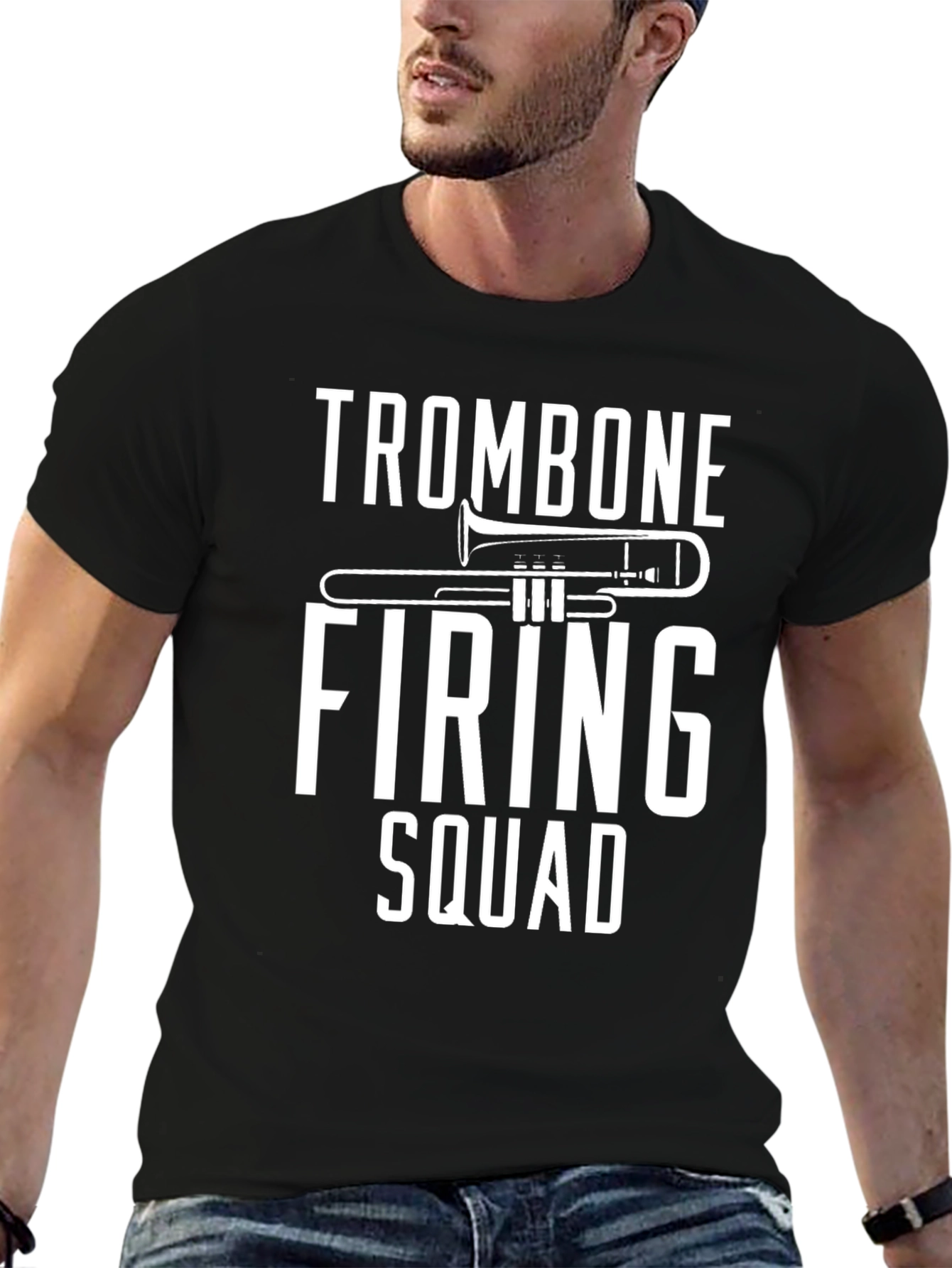 Black Trombone Firing Squad Graphic Tee - Band Musician T-Shirt view 6