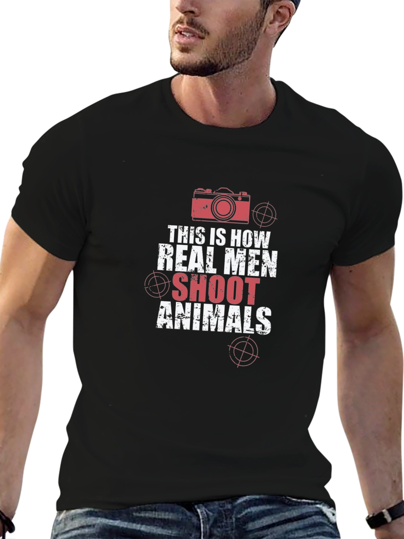 Black Real Men Shoot Animals T-Shirt Photography Humor view 6