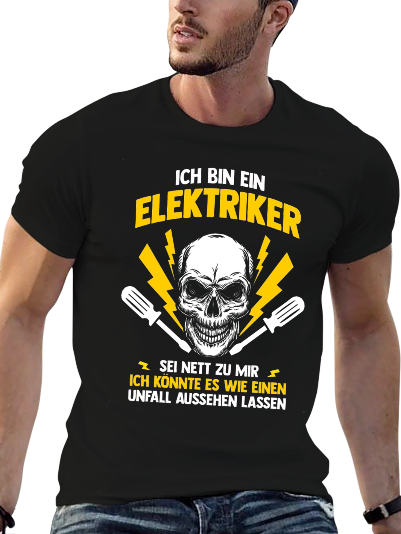 Black Electrician Skull T-Shirt - Funny Gift view 6