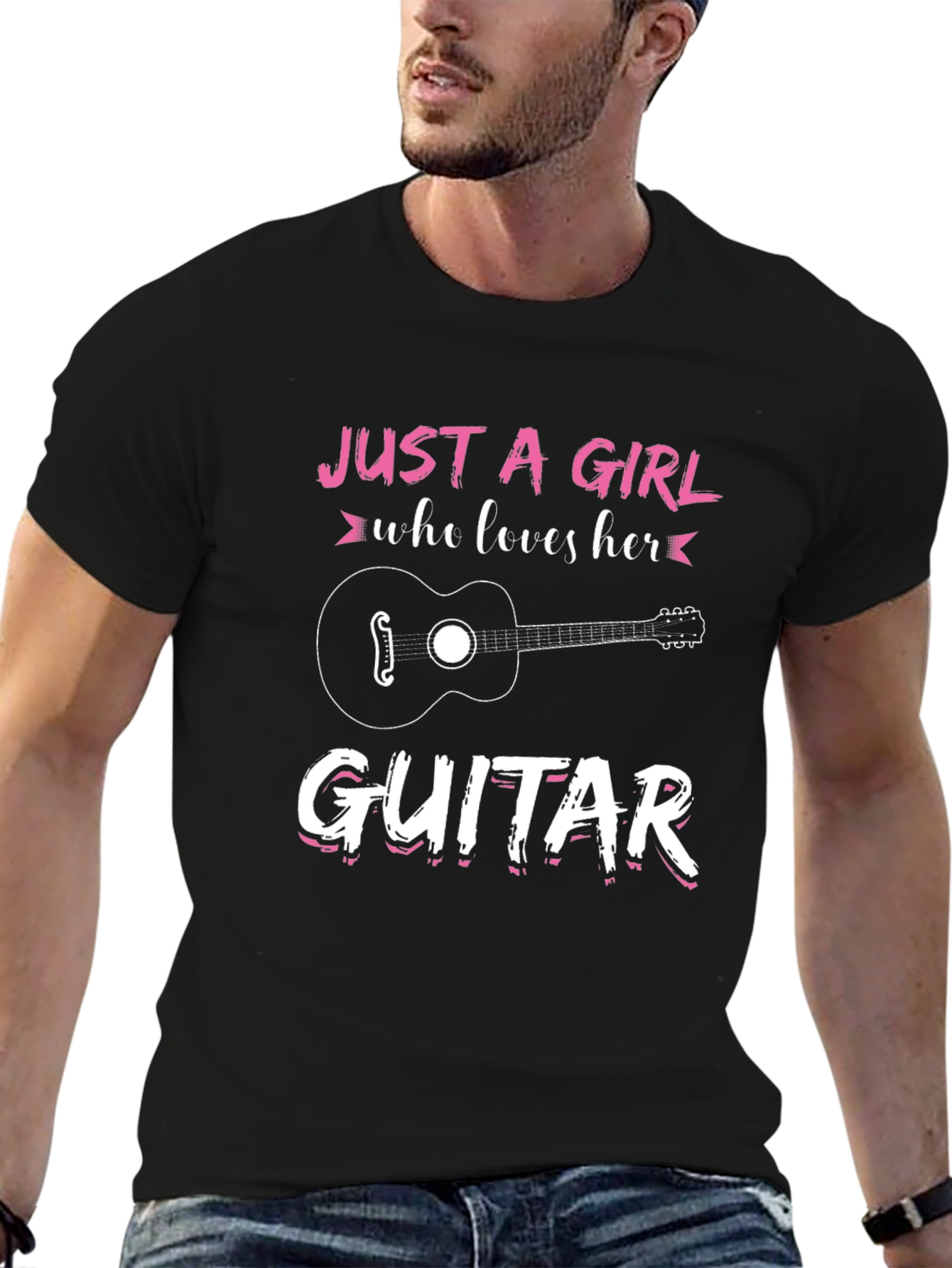 Black Just A Girl Who Loves Her Guitar Black Graphic Tee view 6