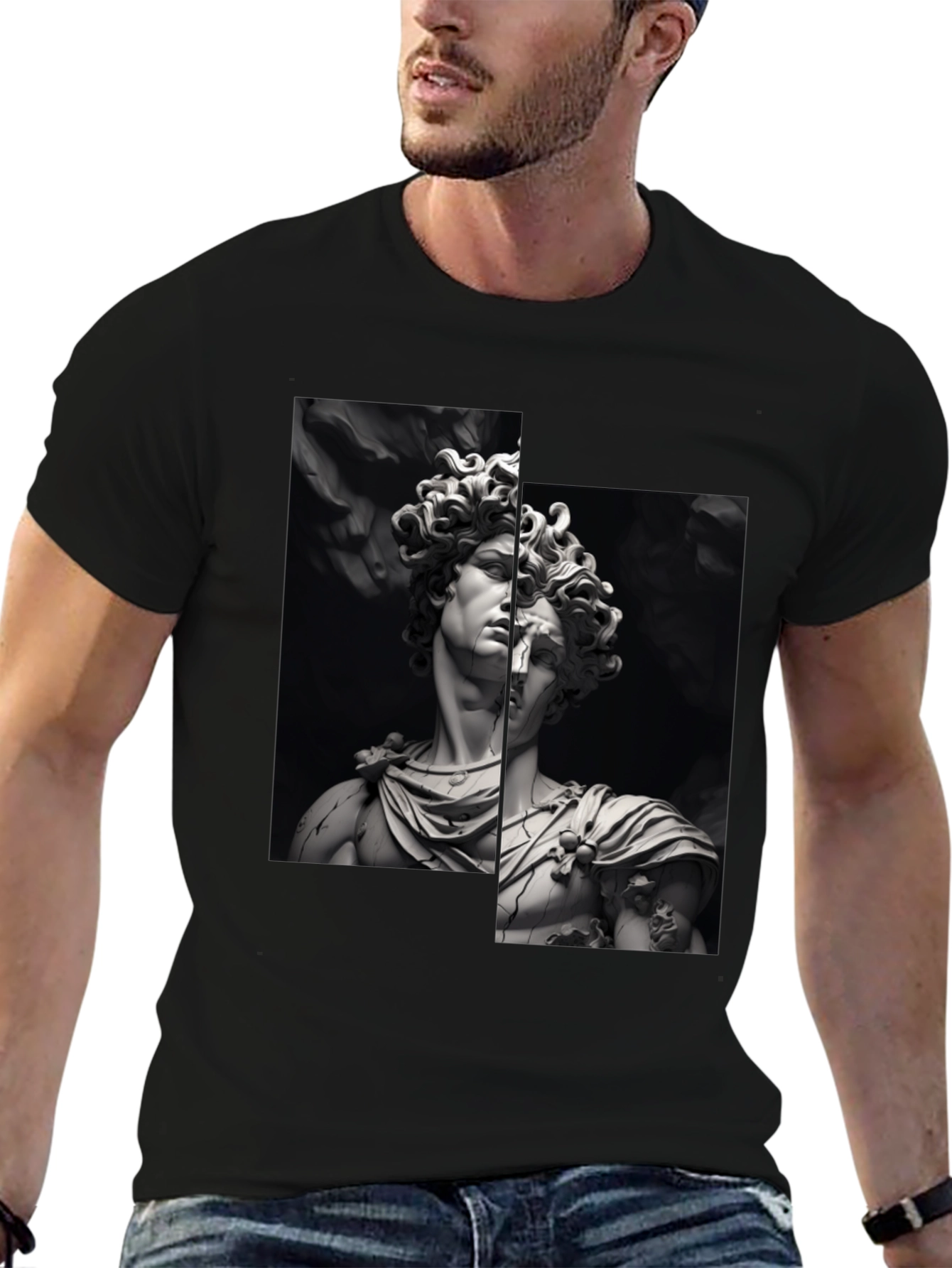 Black David Sculpture Graphic Tee - Black Cotton T-Shirt view 6