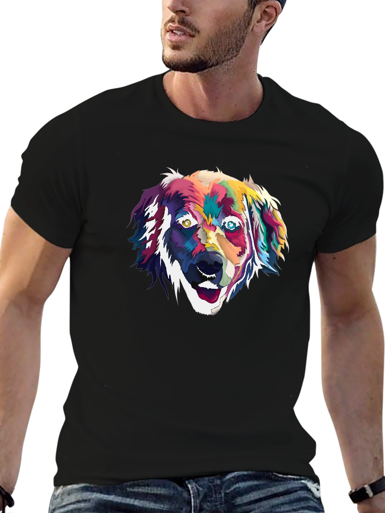 Black Colorful Dog Portrait Graphic Tee - Black view 6