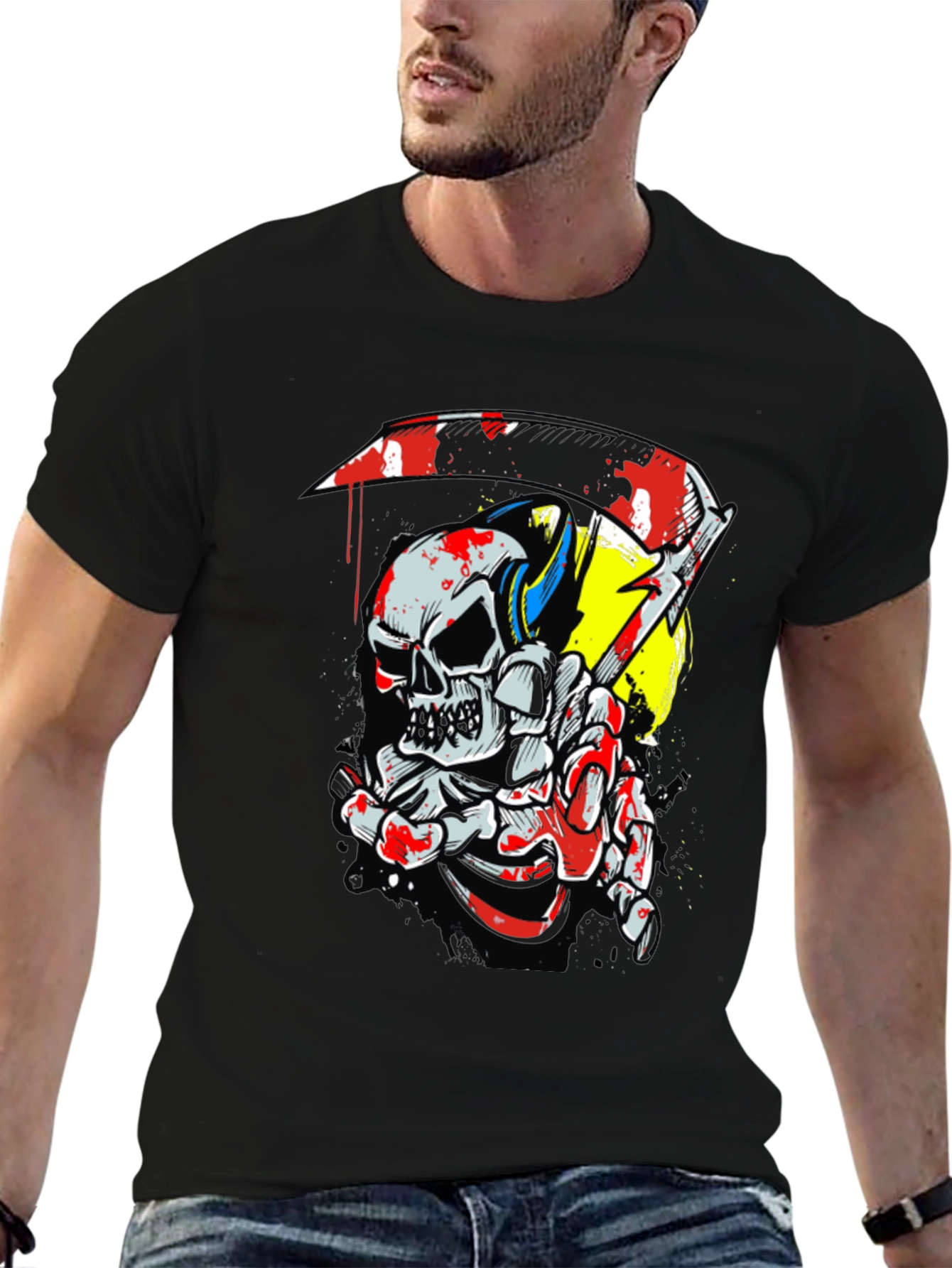 Skull & Scythe Graphic Tee - Edgy Men's Black T-Shirt - 6