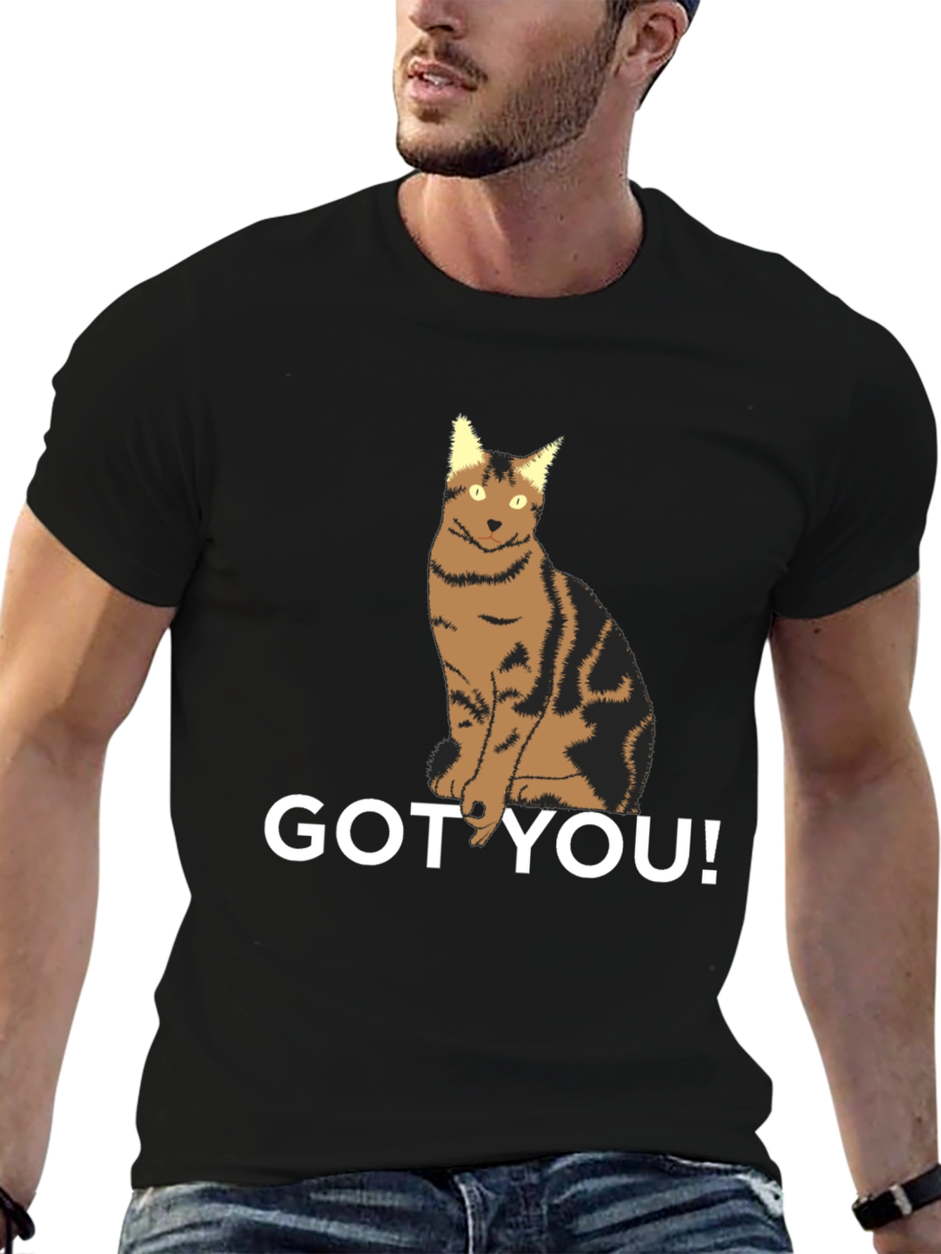 Black Got You! Cat Graphic T-Shirt - Unisex Black Tee view 6