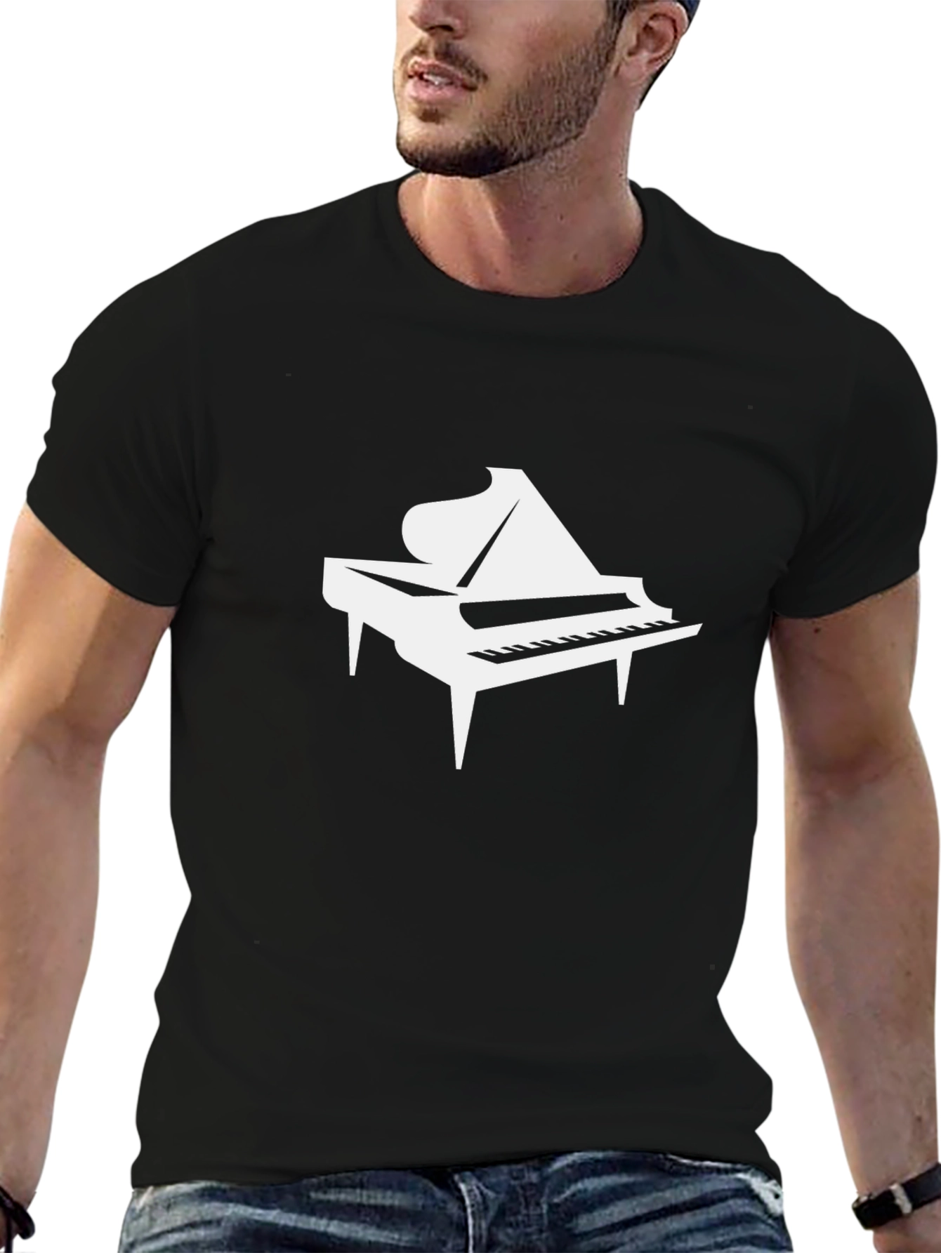 Black Piano T-Shirt - Black Graphic Tee for Music Lovers view 6