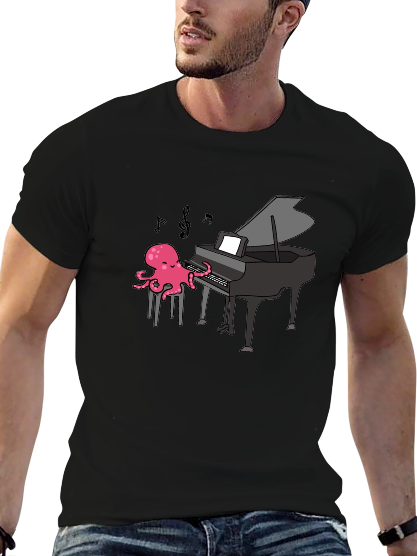 Black Octopus Pianist T-Shirt - Musical Ocean Tee view 6