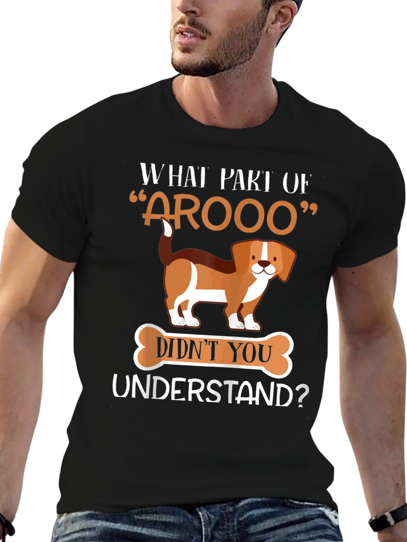 Black Funny "Arooo" Dog Lover T-Shirt view 6