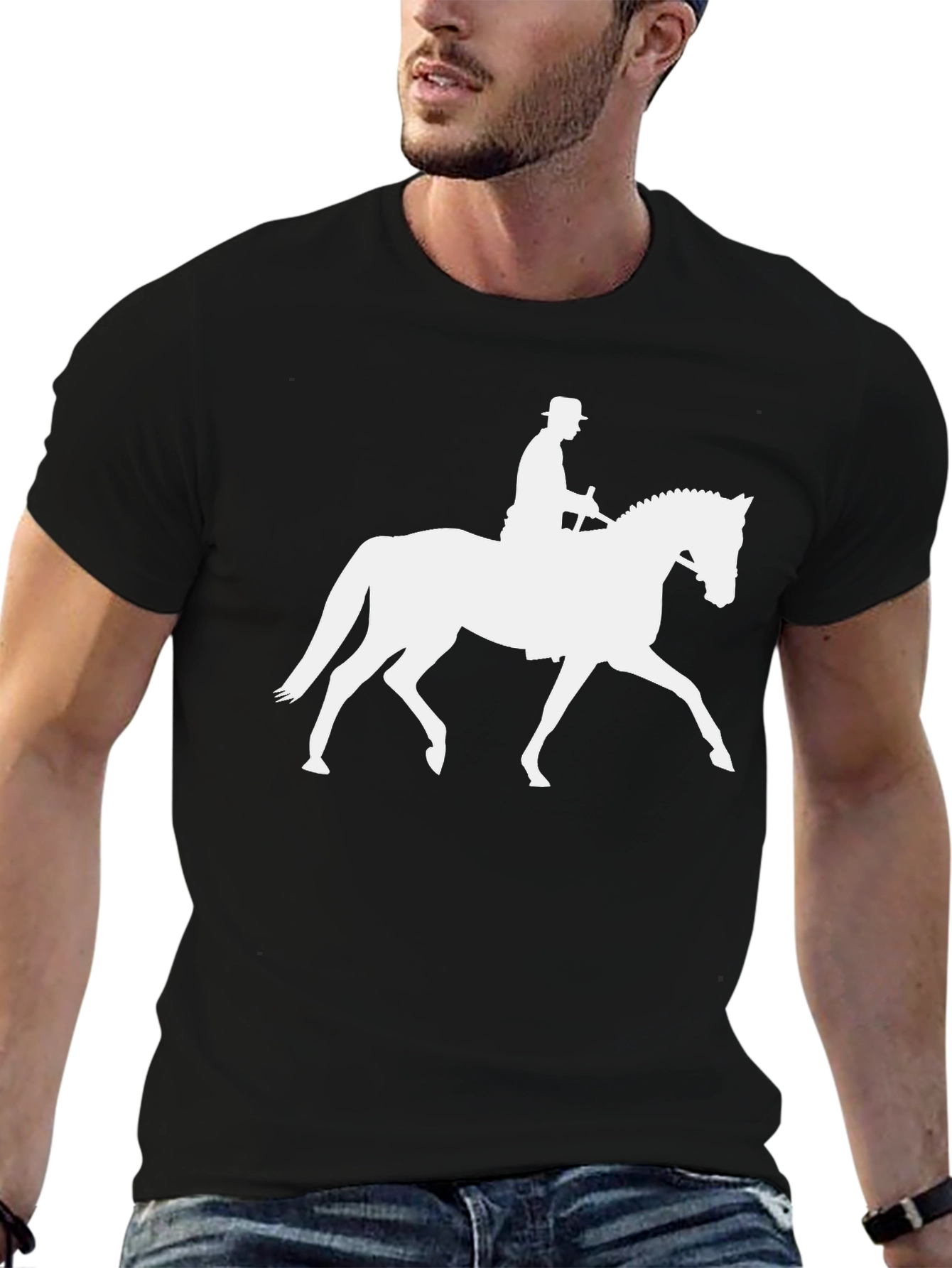 Black Equestrian Silhouette T-Shirt - Stylish Rider Design view 6