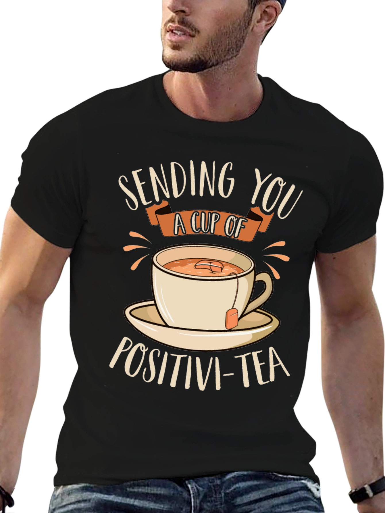 Black Sending You Positivi-Tea Black Graphic T-Shirt view 6