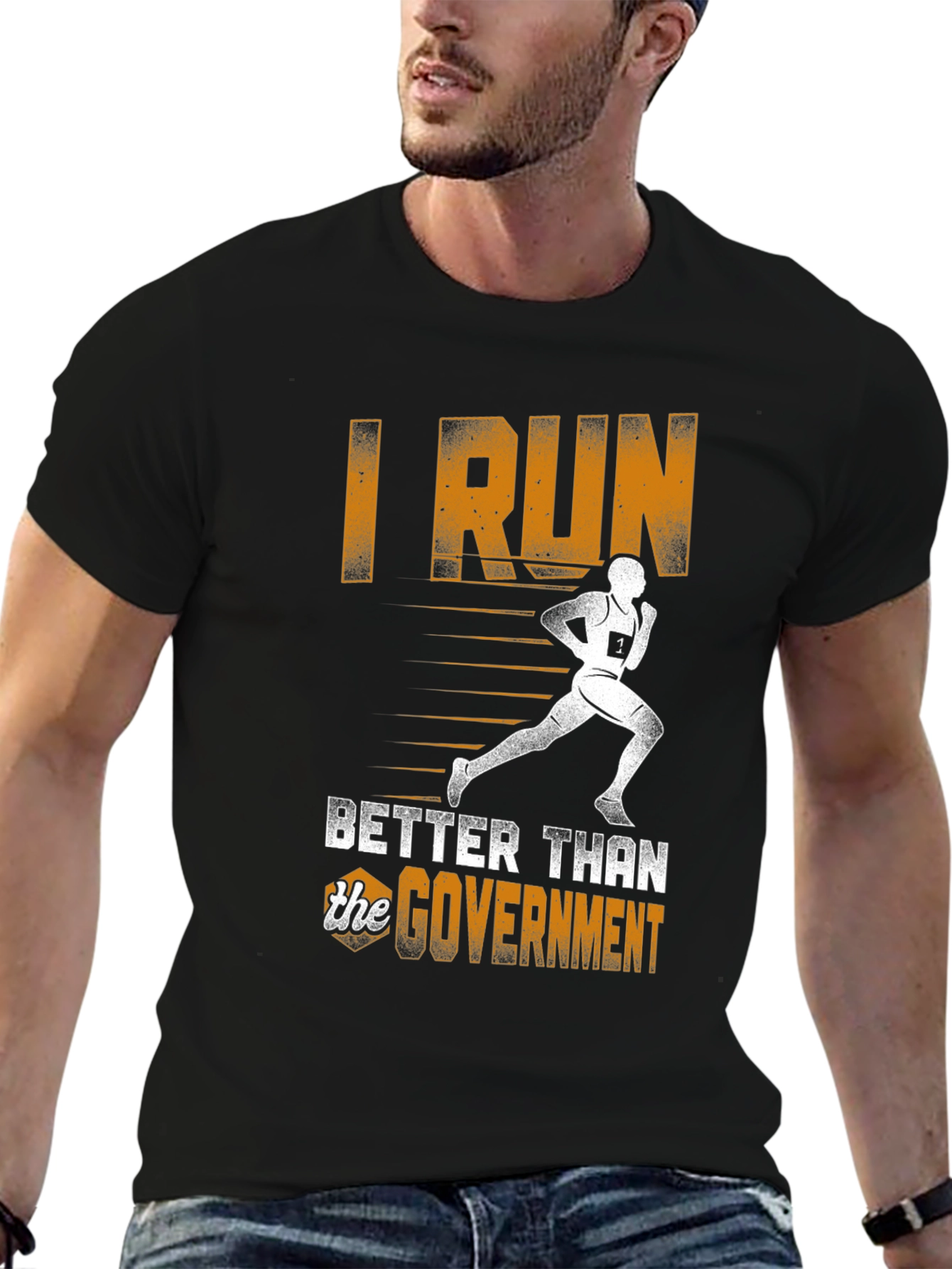 Black I Run Better Than the Government T-Shirt view 6