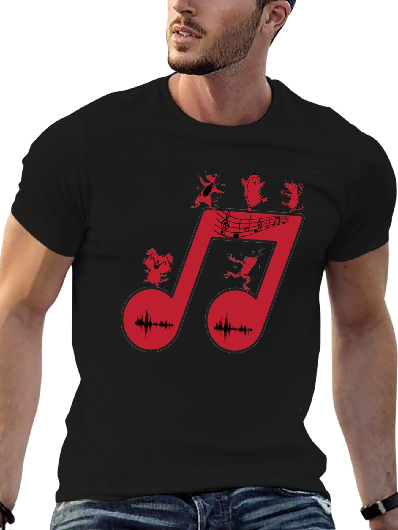 Musical Note Graphic Tee - Black Cotton T-Shirt - 6