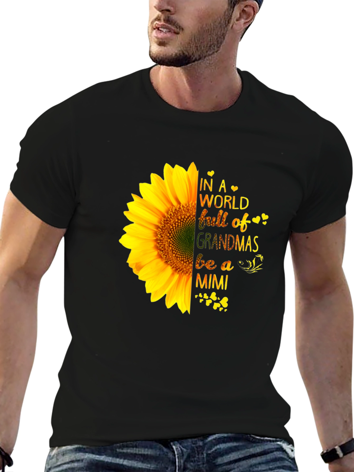 Black Sunflower Grandmas Mimi Black T-Shirt view 6
