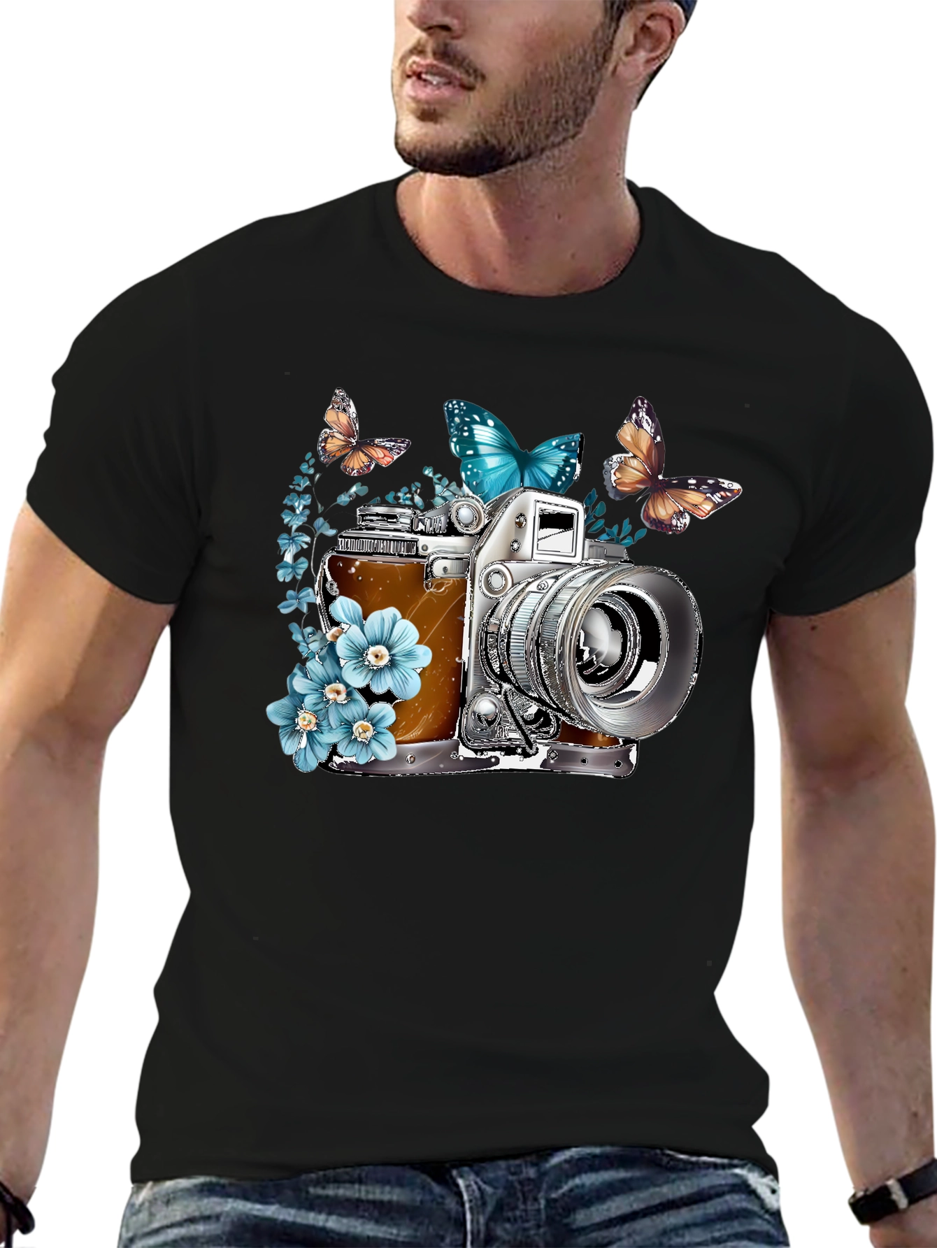 Black Vintage Camera & Butterfly Graphic Tee view 6