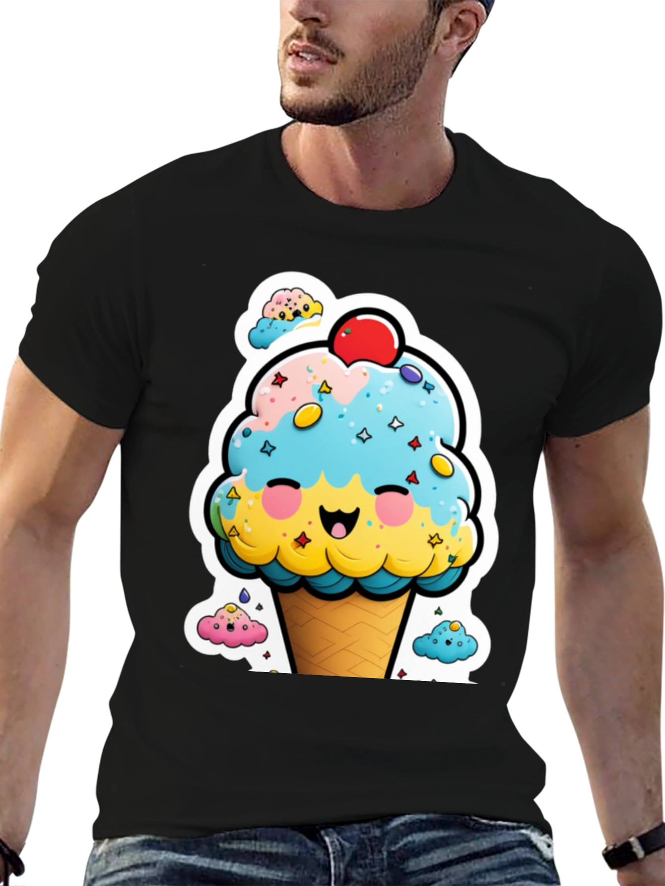 Black Cute Ice Cream Cone Graphic Tee view 6