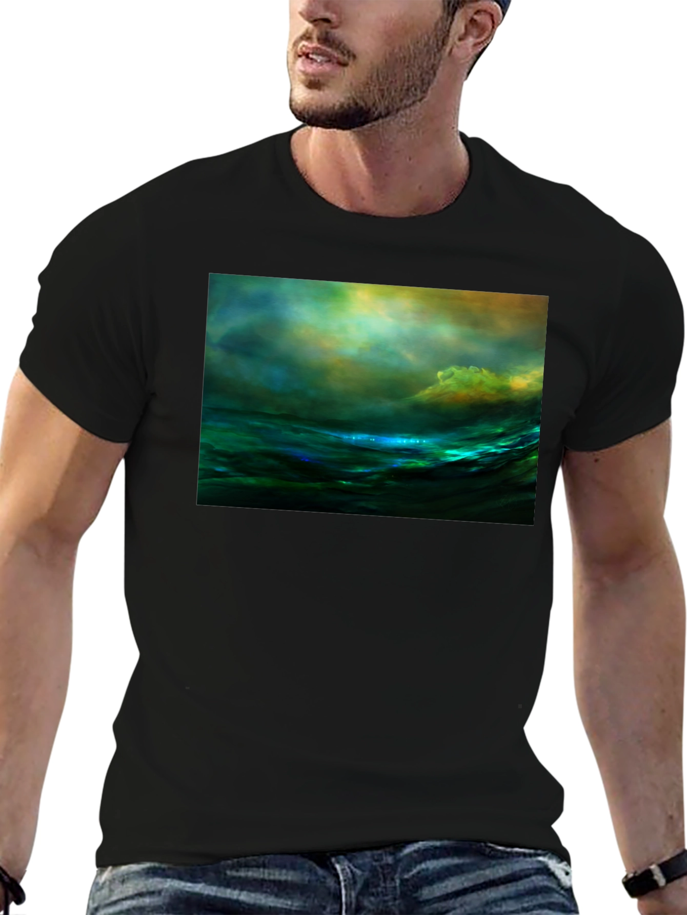 Black Ocean Wave Art T-Shirt view 6