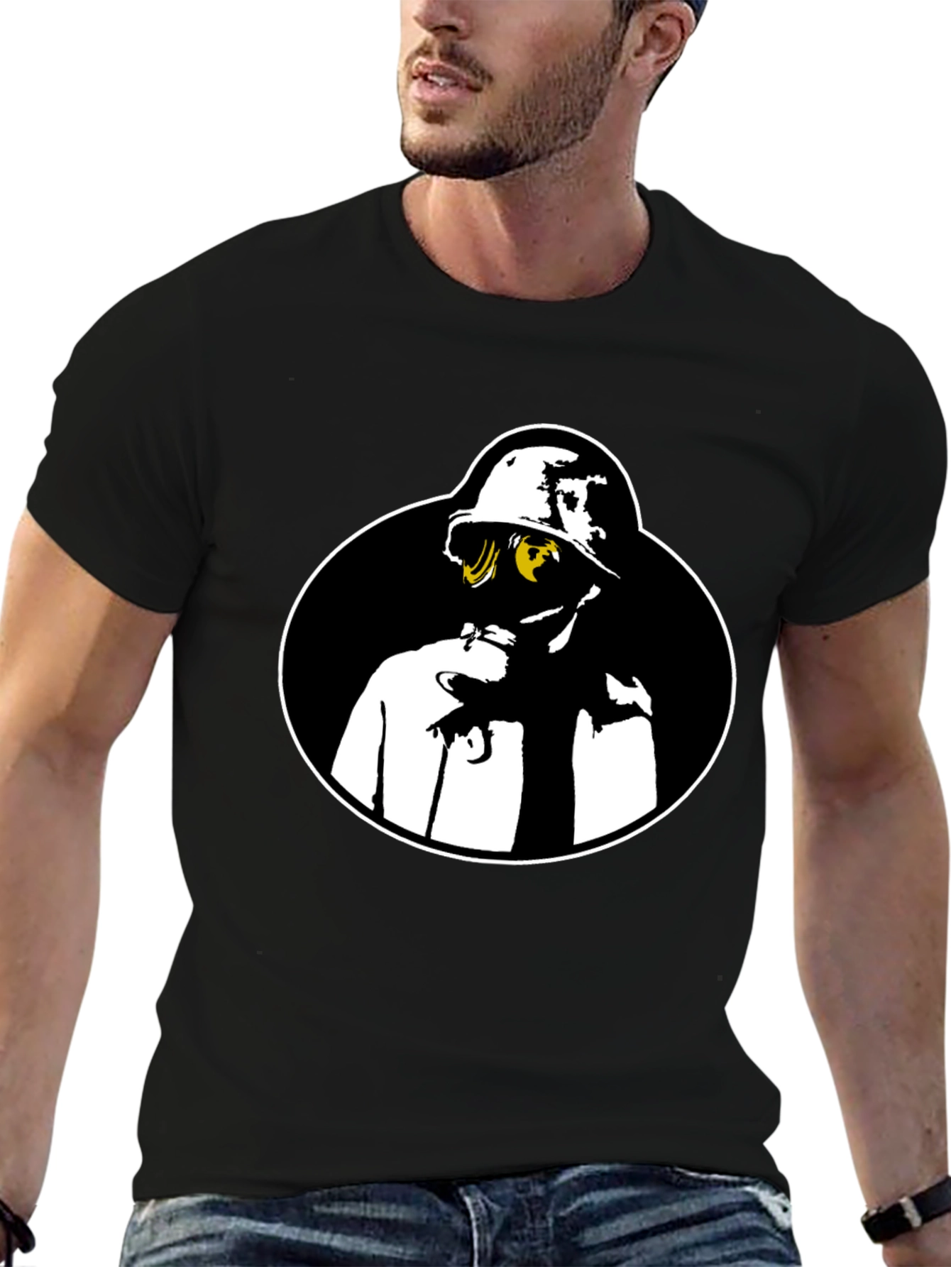 Black Gas Mask Graphic Tee - Black Crew Neck Shirt view 6