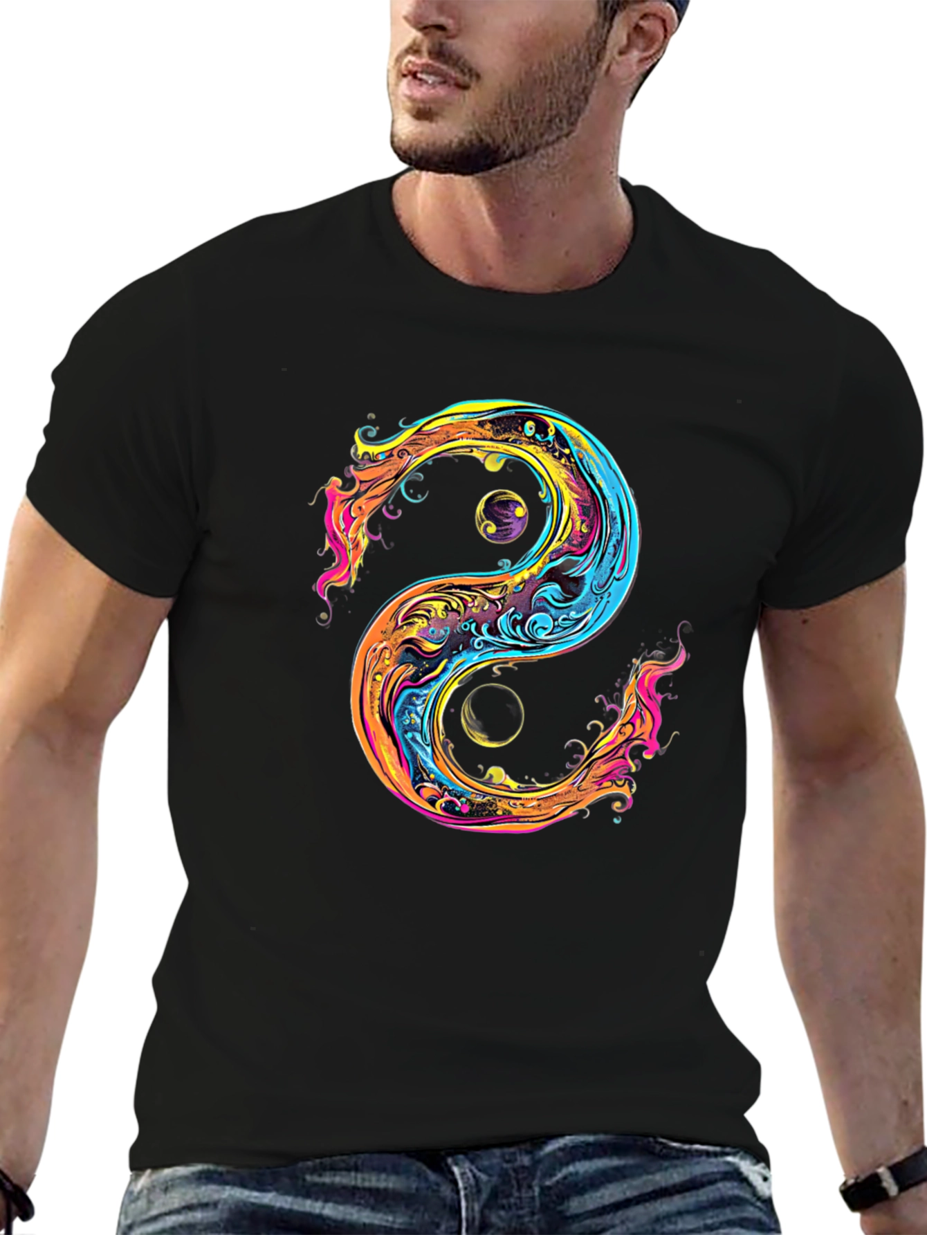 Black Yin Yang Graphic Black T-Shirt view 6