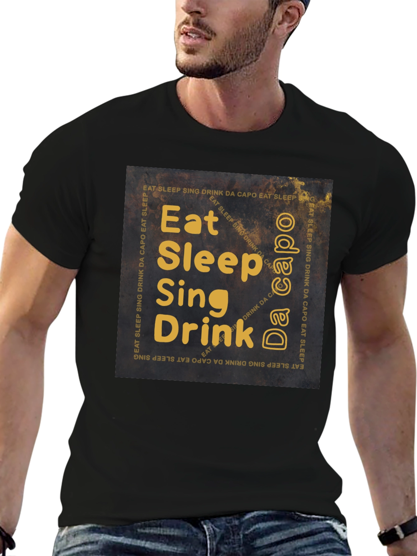 Black Eat Sleep Sing Drink T-Shirt - Musician's Daily Life view 6