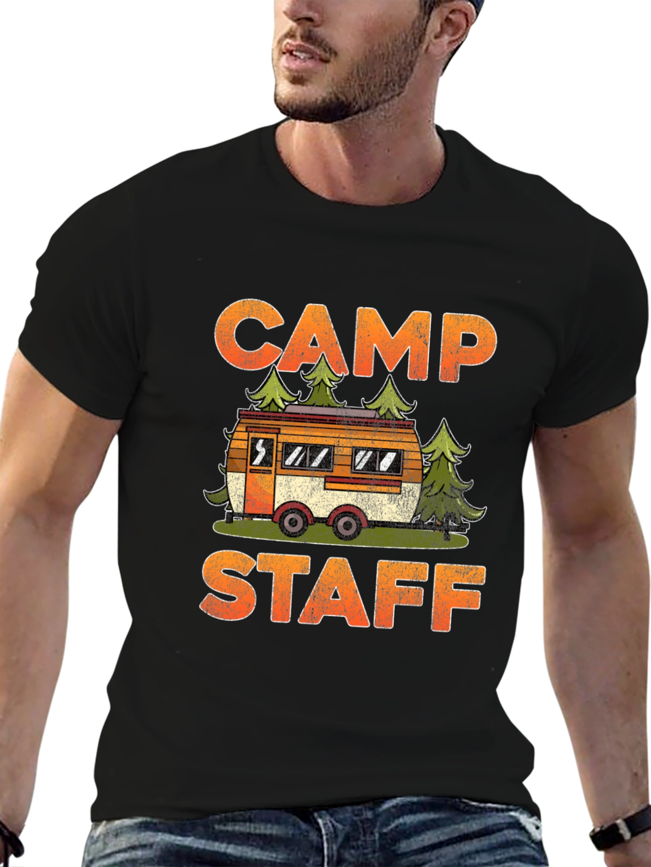 Black Camp Staff Graphic Tee - Camping Adventure T-Shirt view 6