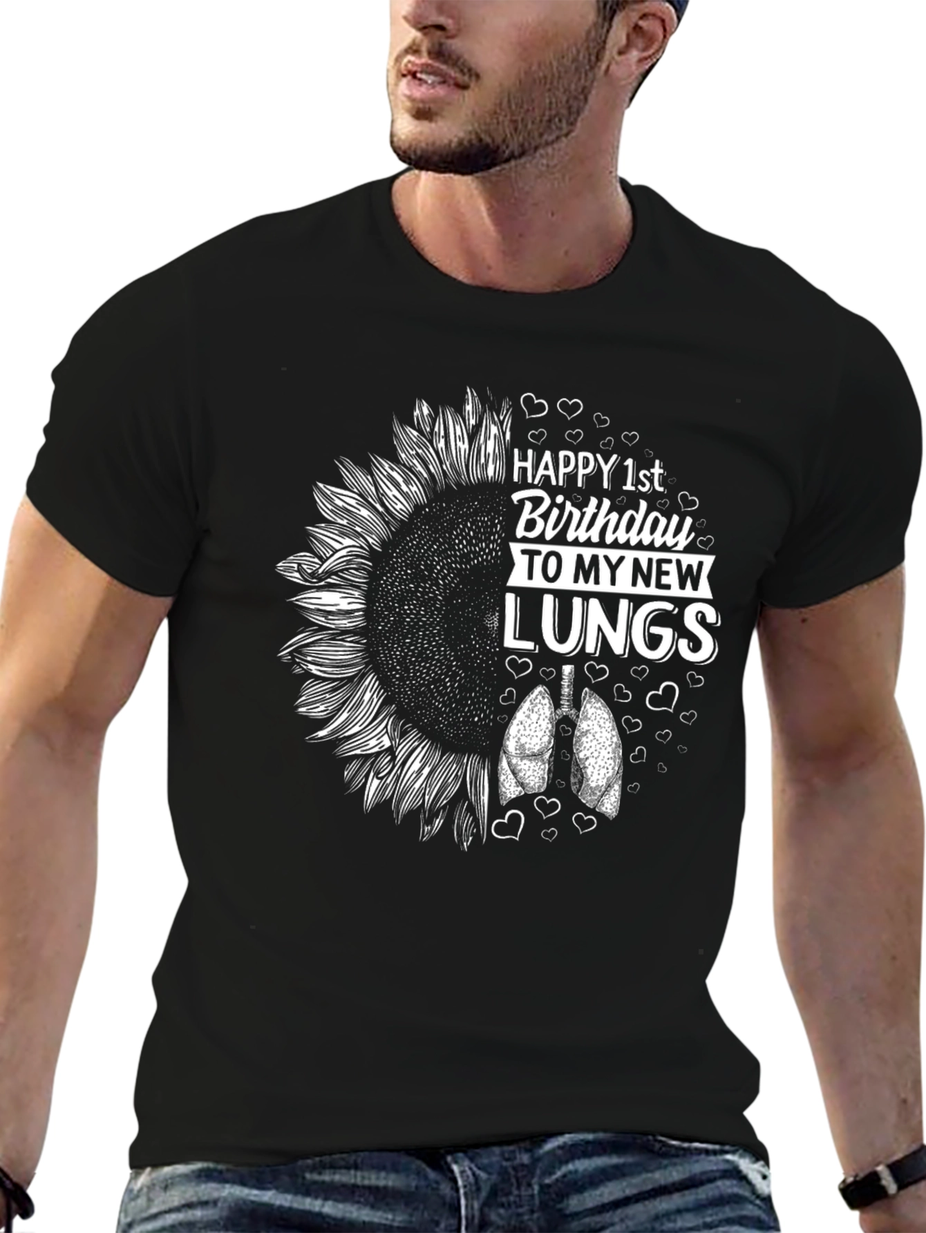 Black Happy 1st Birthday To My New Lungs T-Shirt view 6