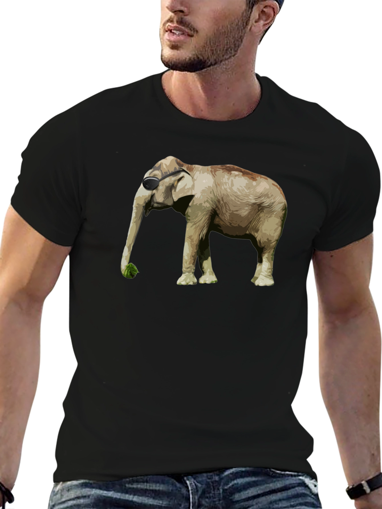 Black Cool Elephant Graphic Tee - Black Cotton Blend view 6