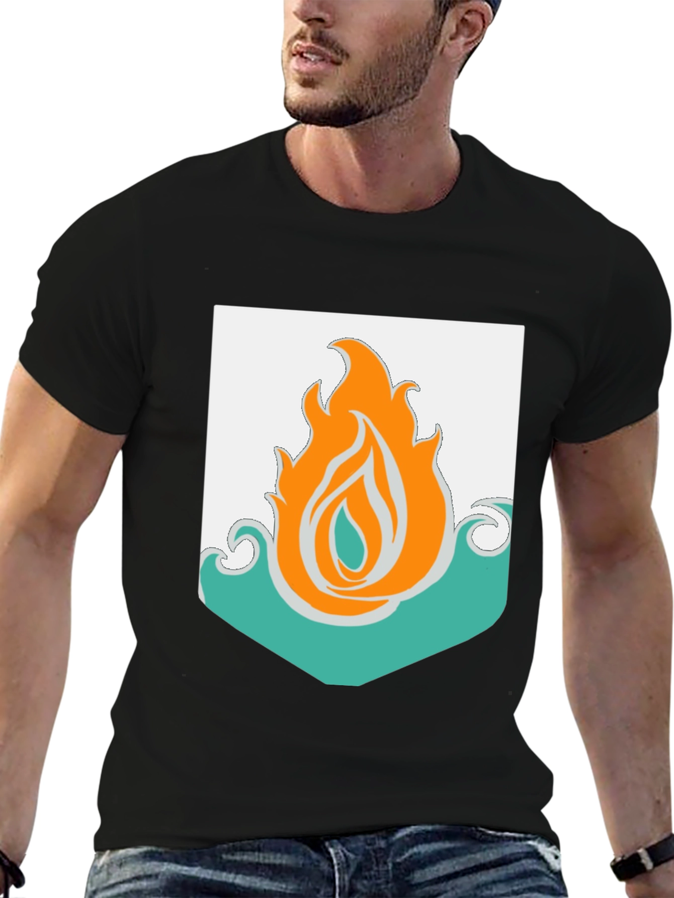 Black Fire and Water Graphic Tee - Black Cotton Blend T-Shirt view 6
