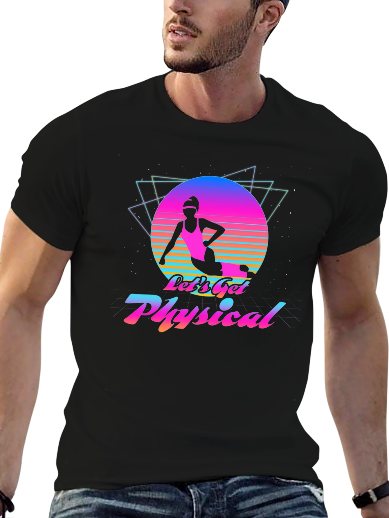 Black Let's Get Physical T-Shirt Retro Graphic Tee view 6