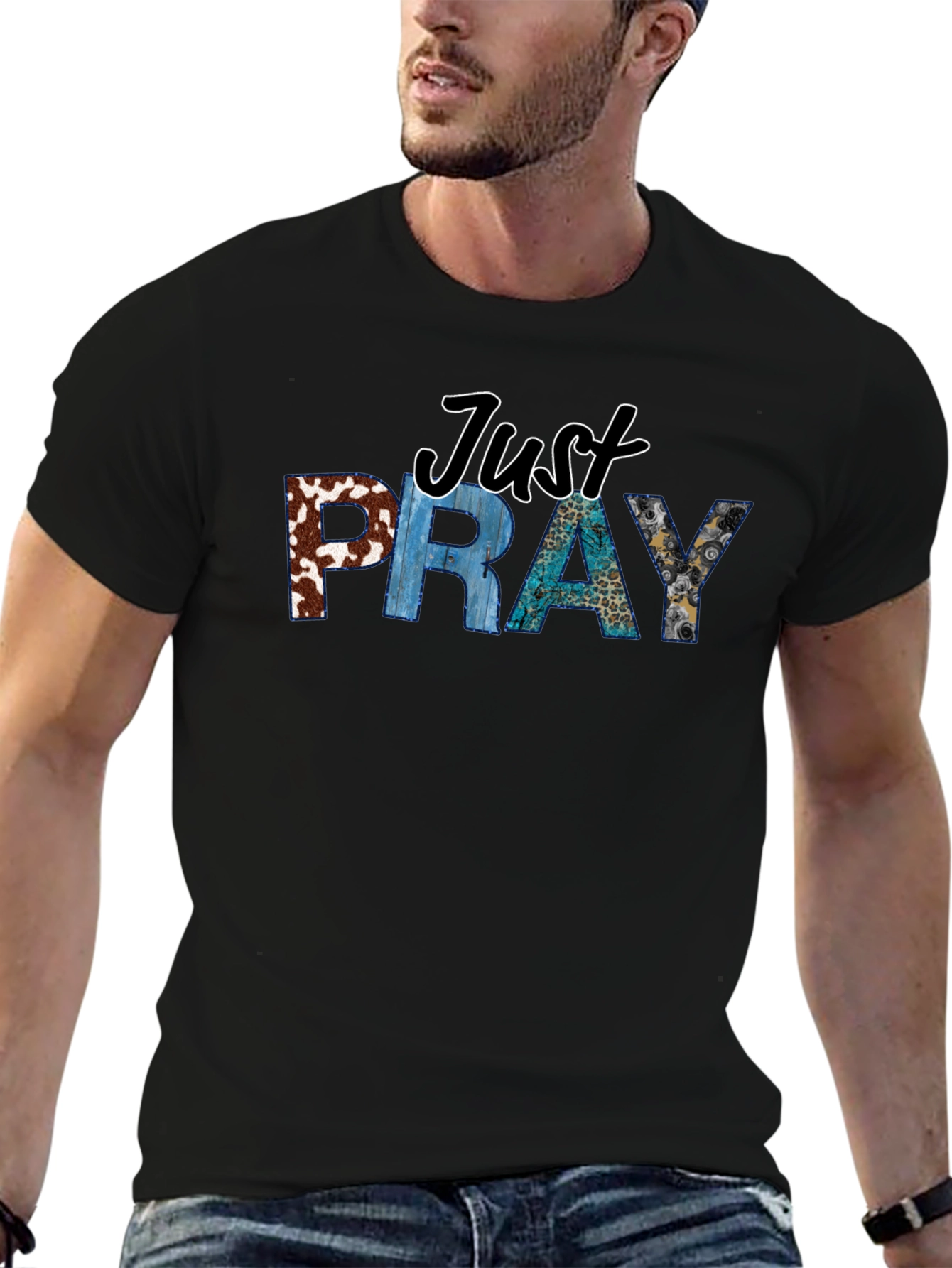 Black Just Pray T-Shirt - Religious Graphic Tee view 6