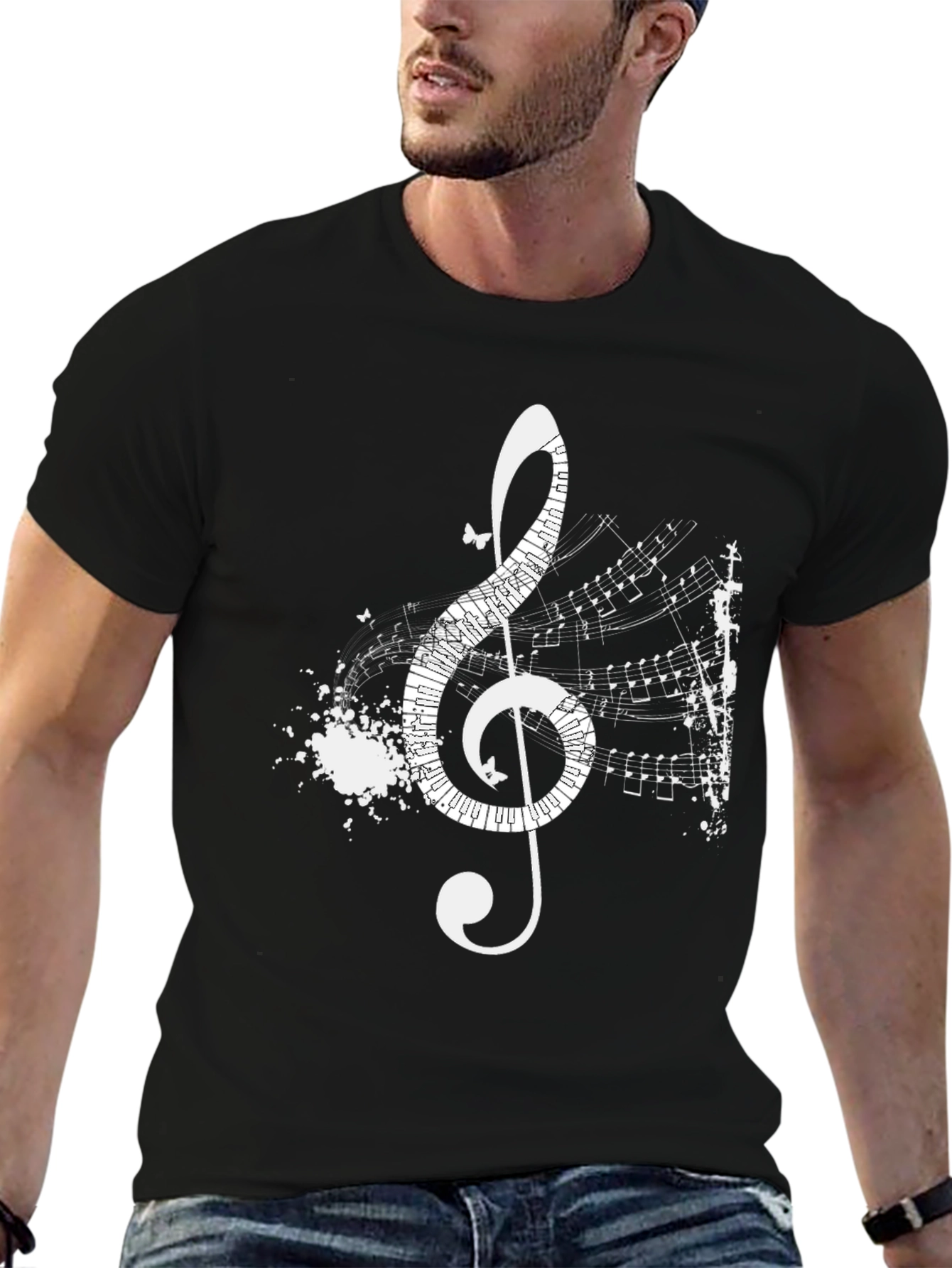 Black Musical Treble Clef T-Shirt - Artistic Black Tee view 6