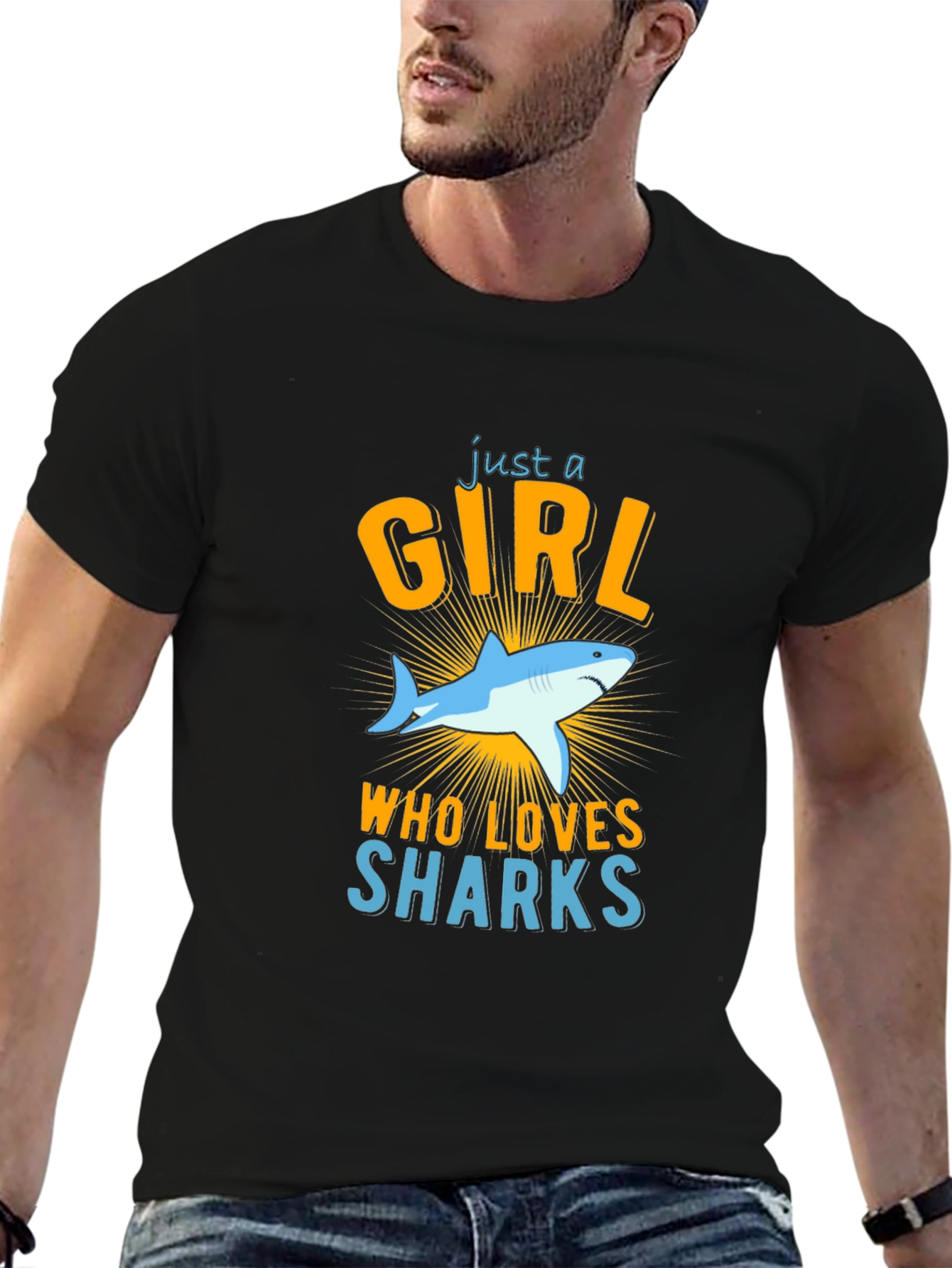 Black Just A Girl Who Loves Sharks T-Shirt view 6