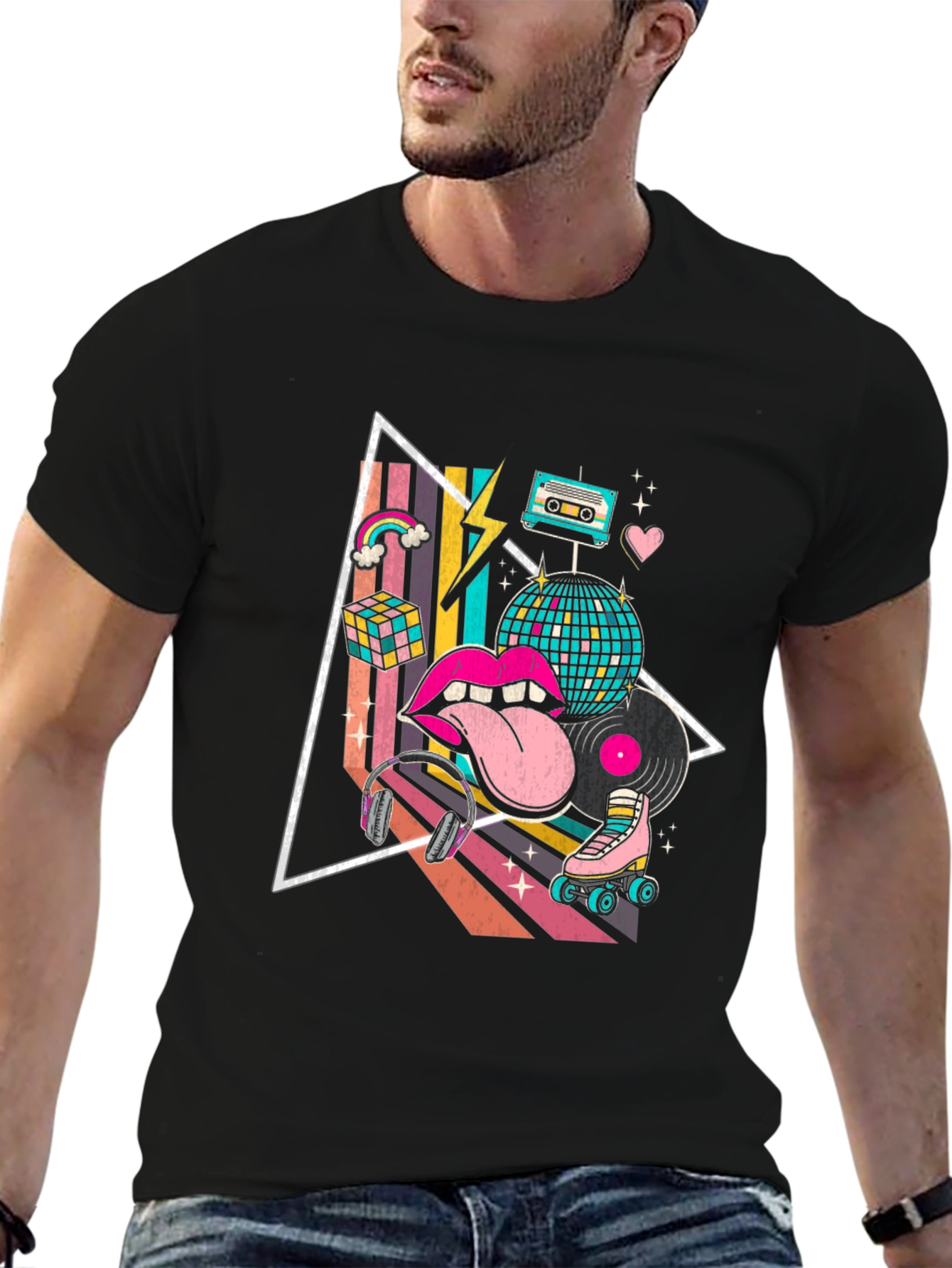Black Retro 80s Style Graphic T-Shirt view 6
