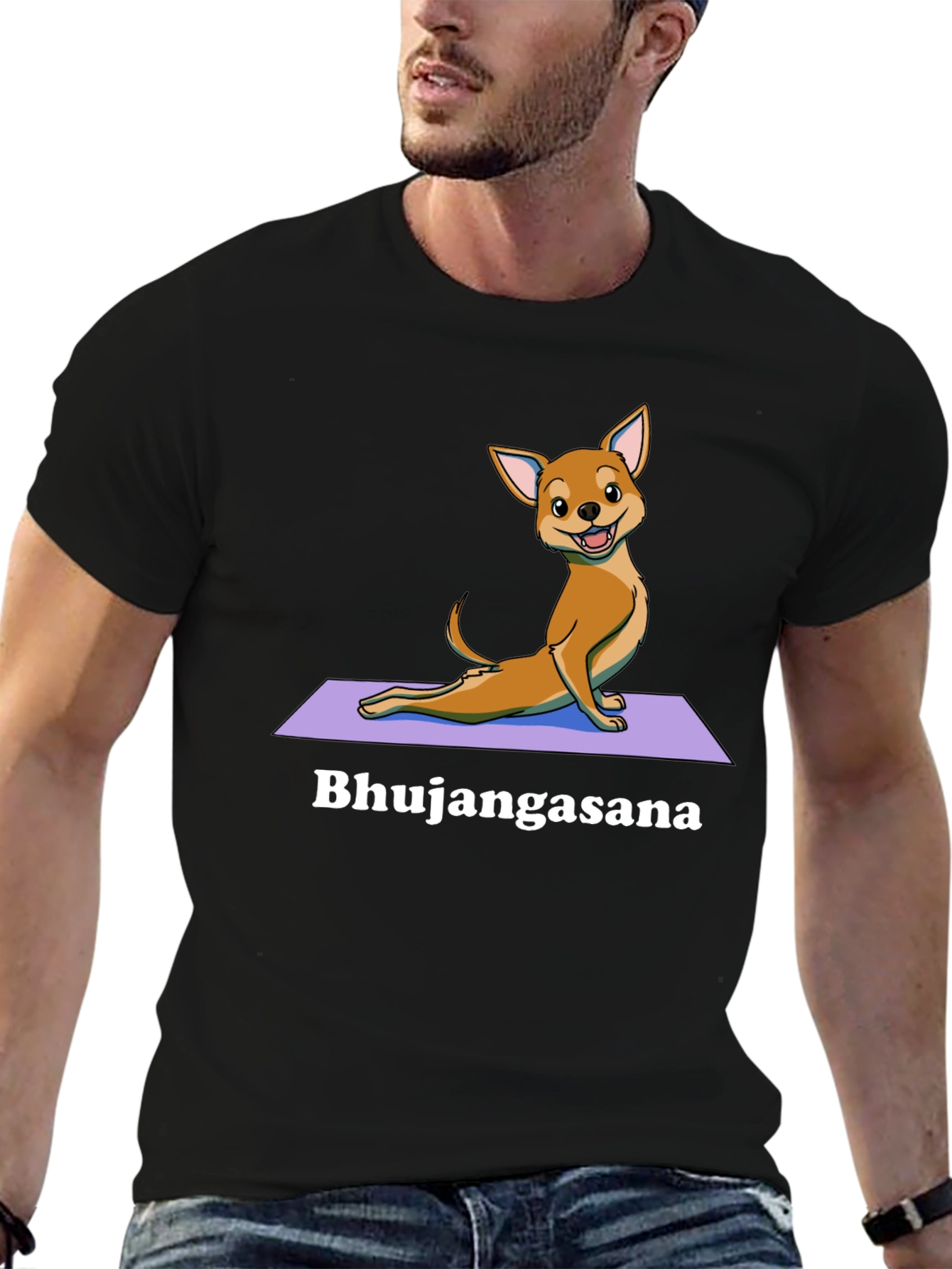 Black Yoga Dog T-Shirt - Bhujangasana Cobra Pose Tee view 6