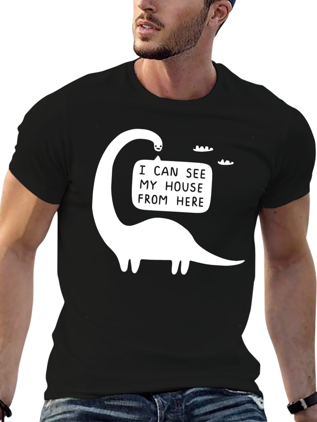 Black Funny Dinosaur T-Shirt - I Can See My House From Here view 6