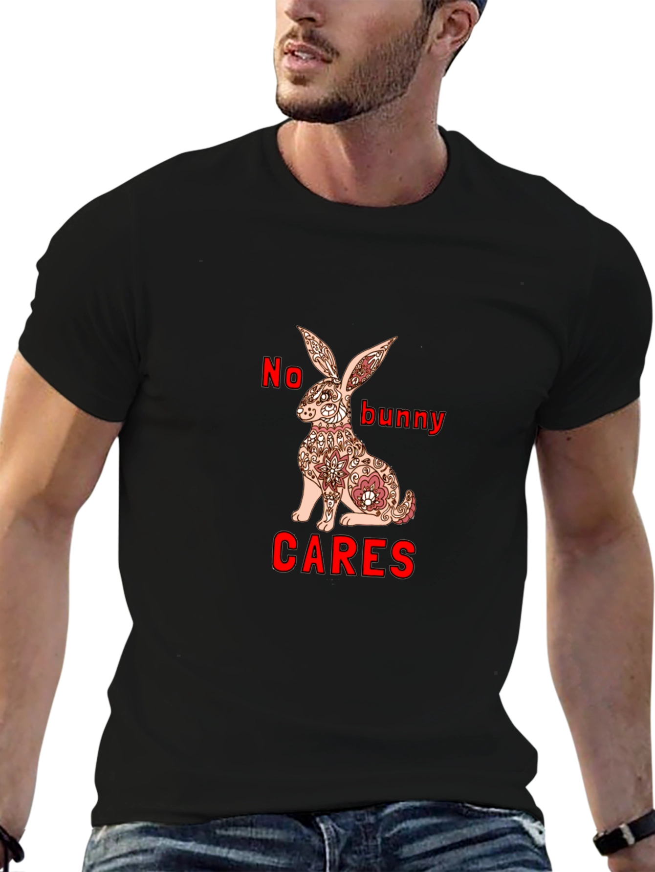 Black No Bunny Cares Black Graphic Tee view 6